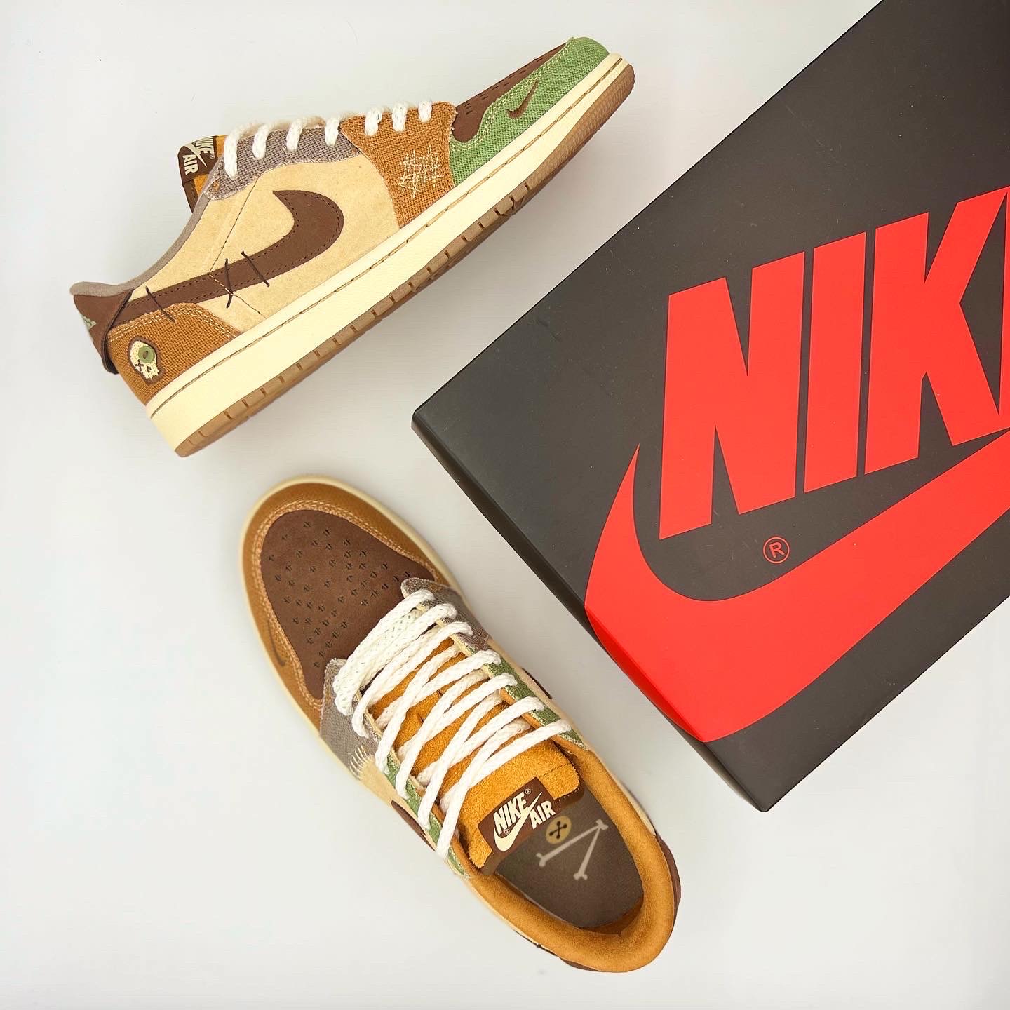 Jordan 1 x Zion Williamson Retro Low OG Flax and Oil Green 착용 스타일 - 5