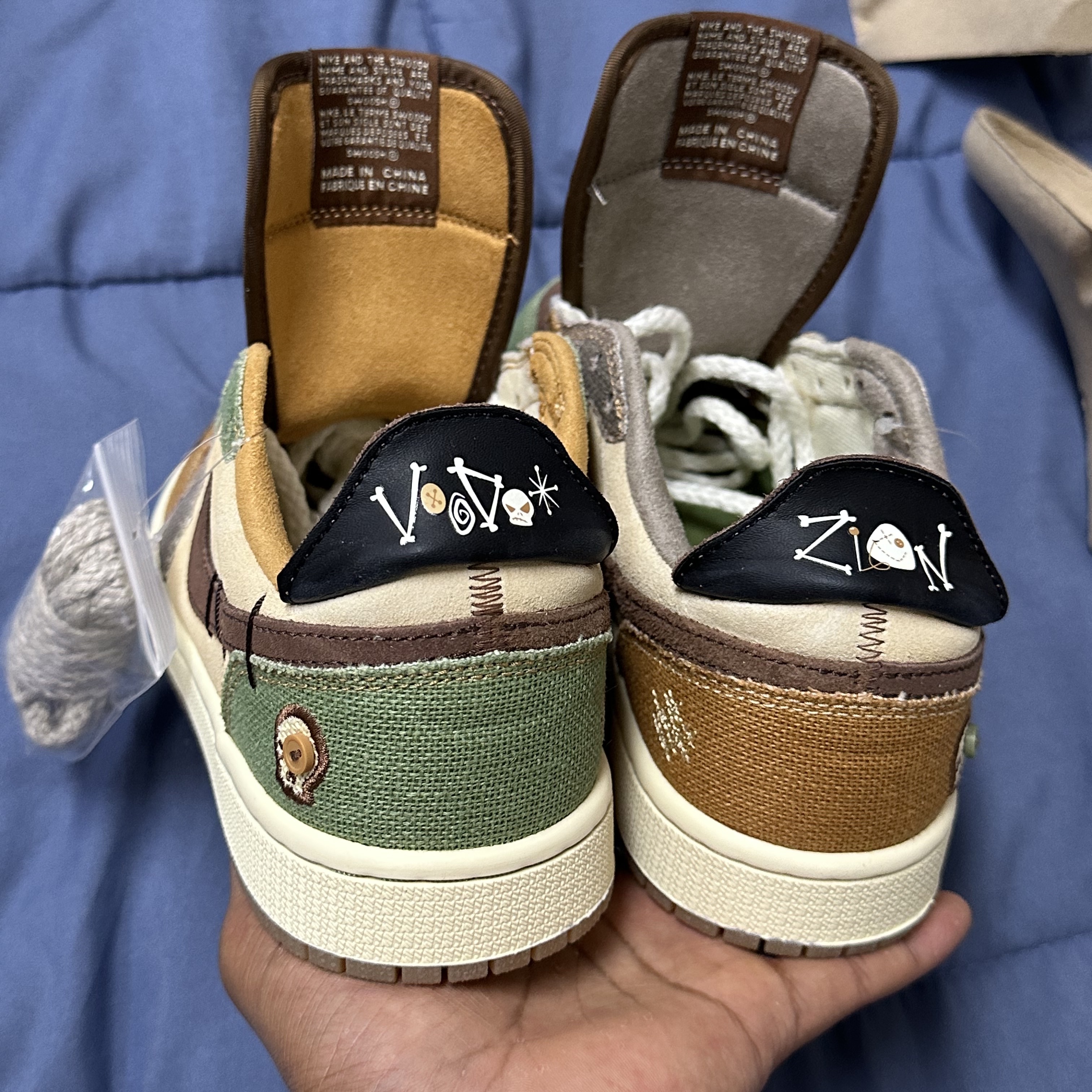 Jordan 1 x Zion Williamson Retro Low OG Flax and Oil Green 착용 스타일 - 3