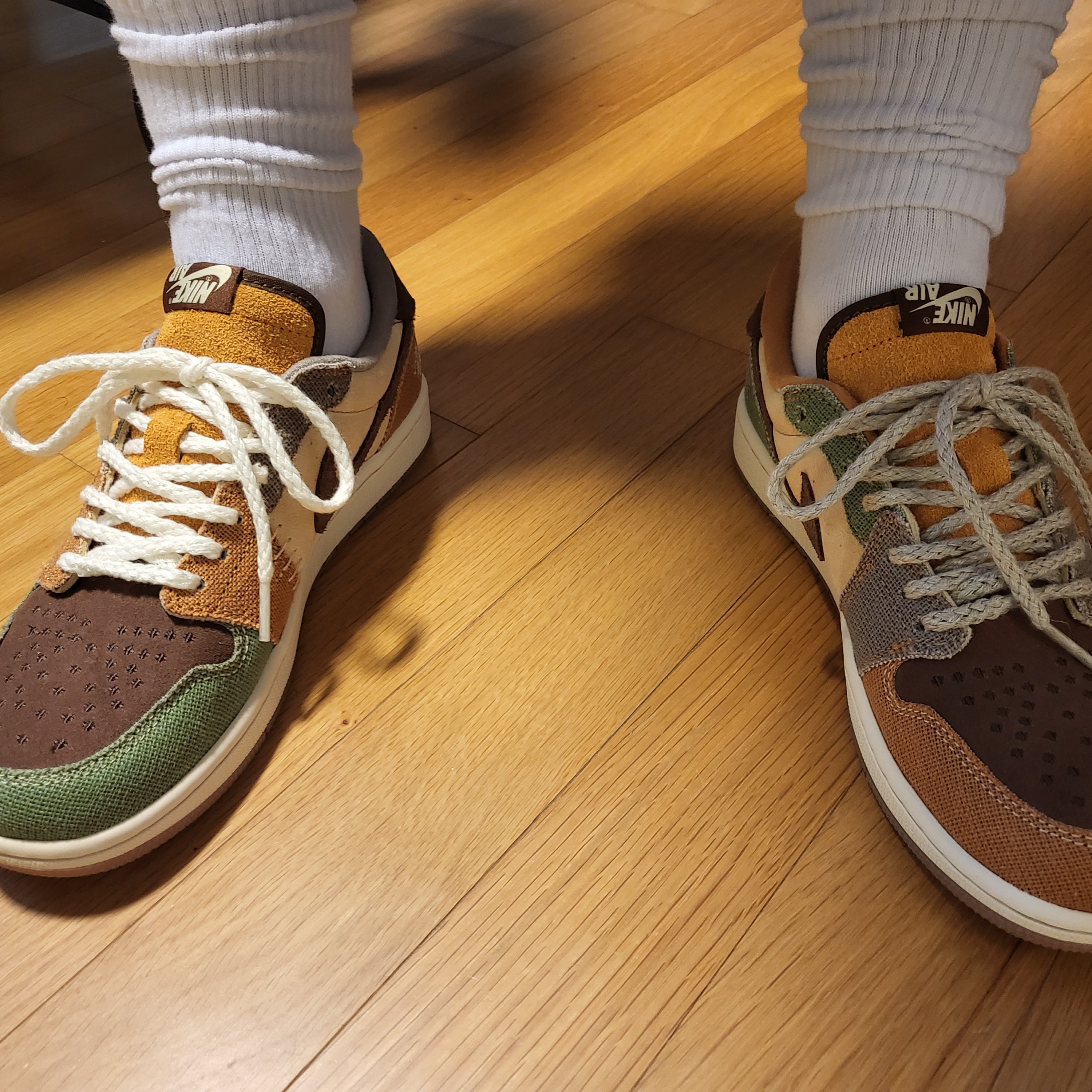 Jordan 1 x Zion Williamson Retro Low OG Flax and Oil Green 착용 스타일 - 4