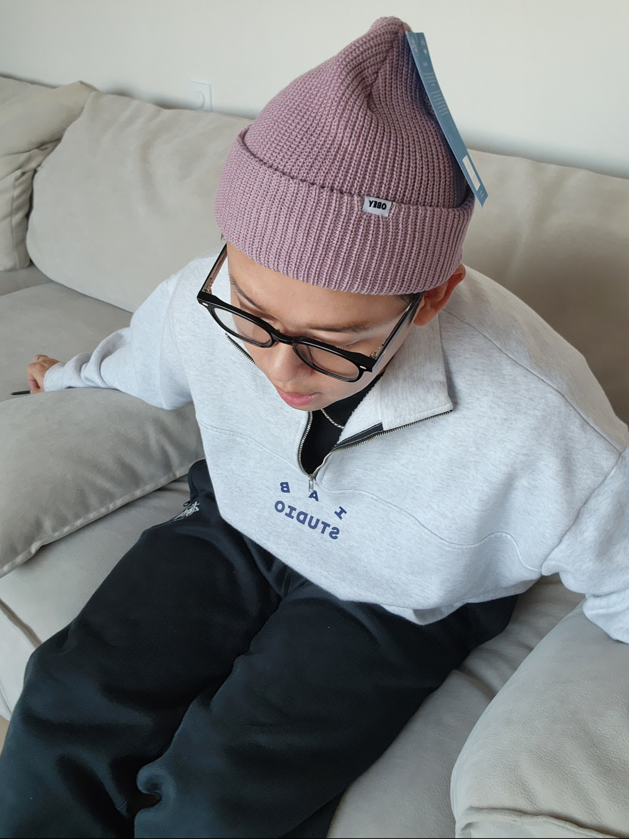 IAB Studio Half Zip Pullover Light Gray, Nike x Stussy NRG ZR Fleece Pants Black - US/EU 착용 스타일