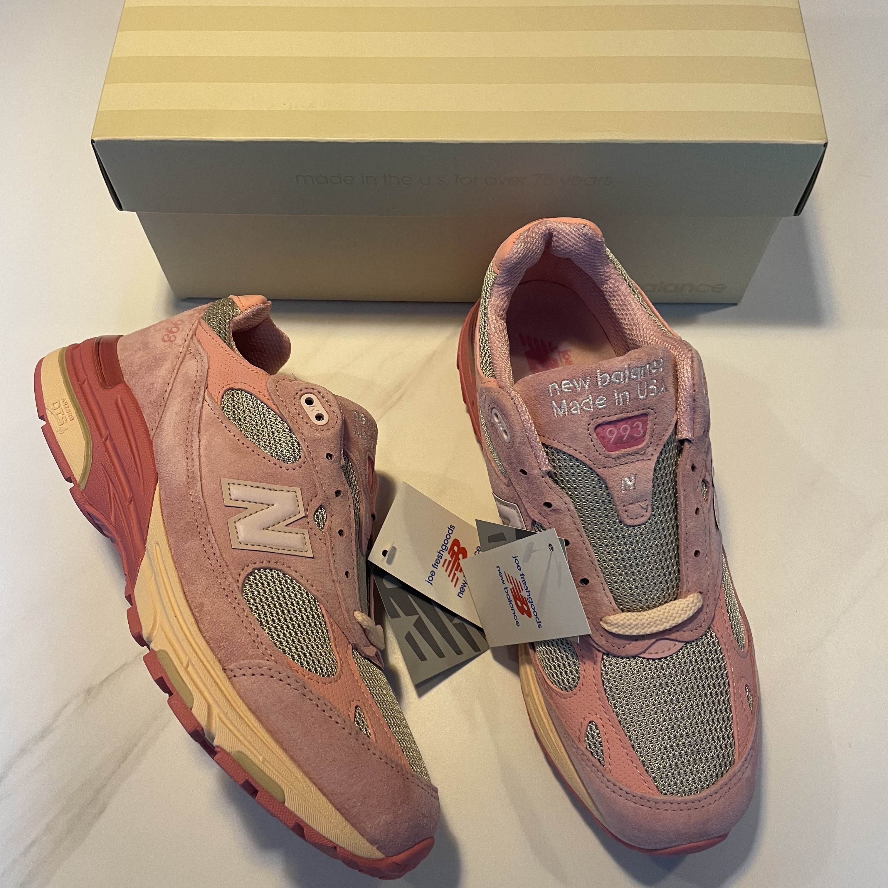 New Balance x Joe Freshgoods 993 Made in USA Powder Pink 착용 스타일 - 1