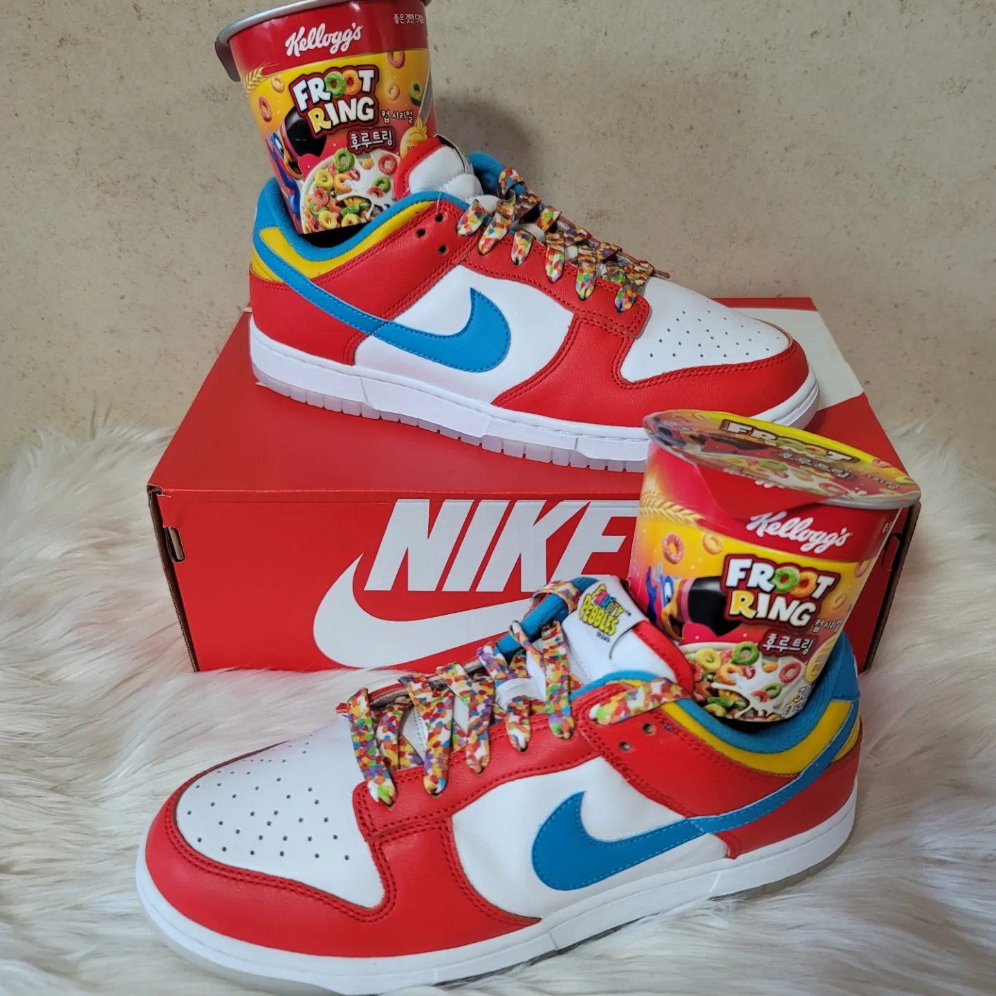 Nike x LeBron James x Fruity Pebbles Dunk Low QS Habanero Red 착용 스타일 - 2