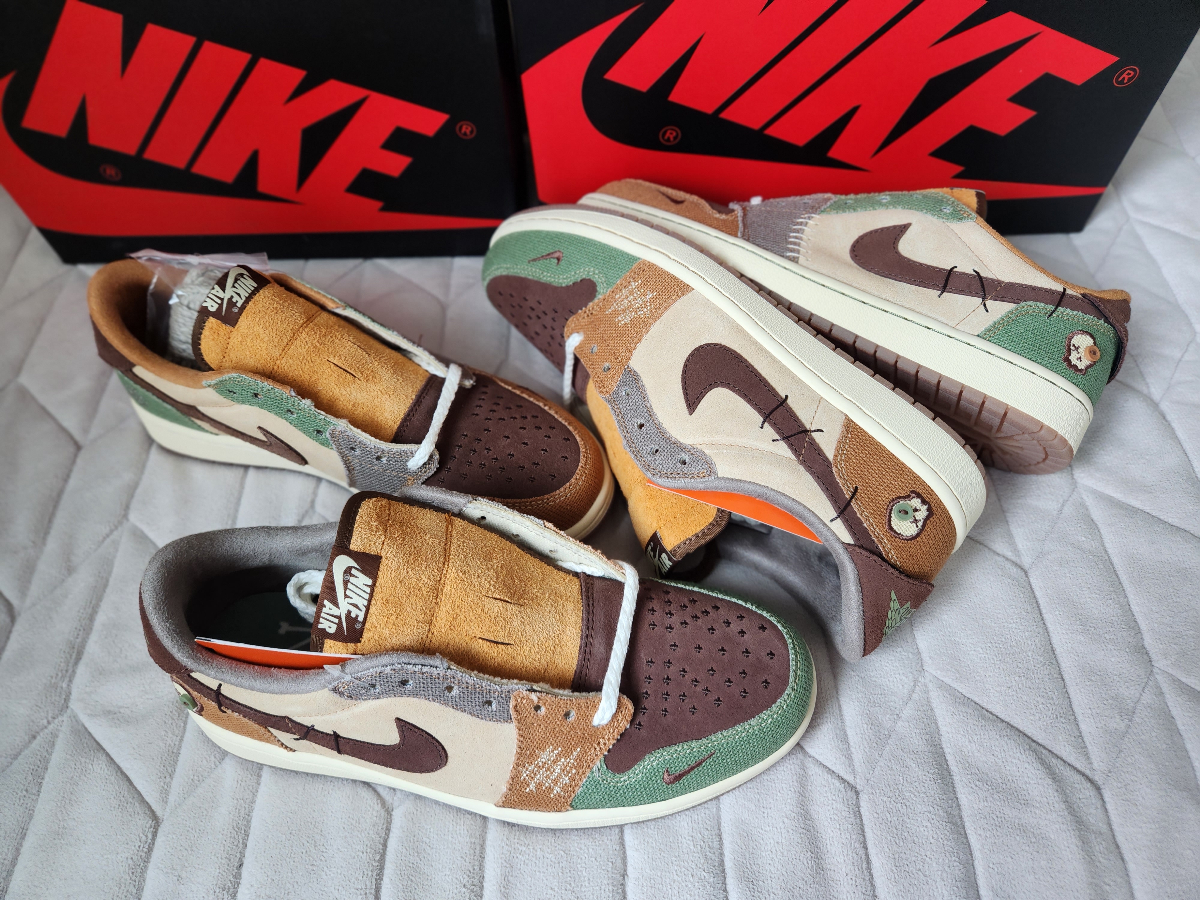 Jordan 1 x Zion Williamson Retro Low OG Flax and Oil Green 착용 스타일 - 2