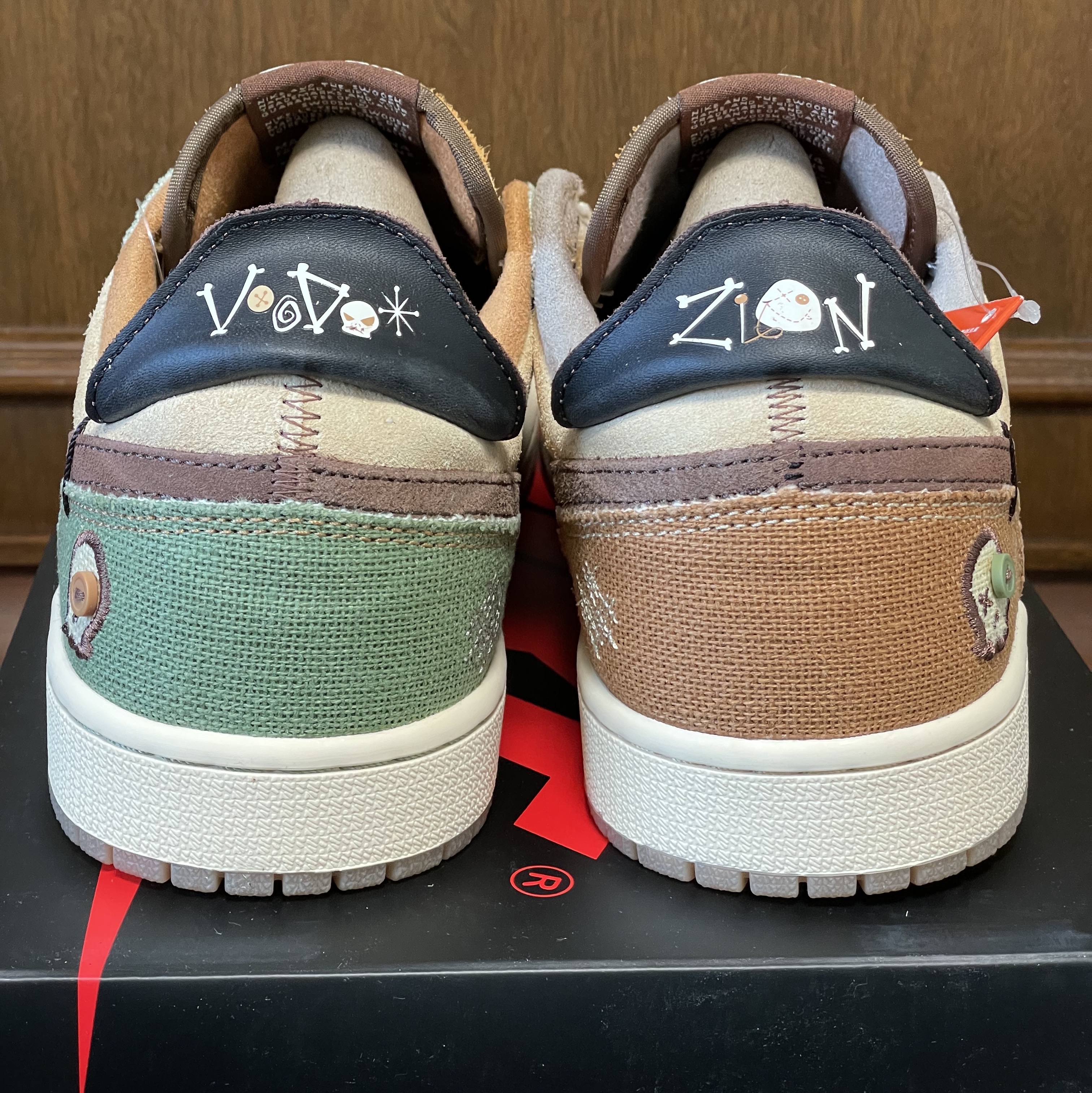 Jordan 1 x Zion Williamson Retro Low OG Flax and Oil Green 착용 스타일 - 5