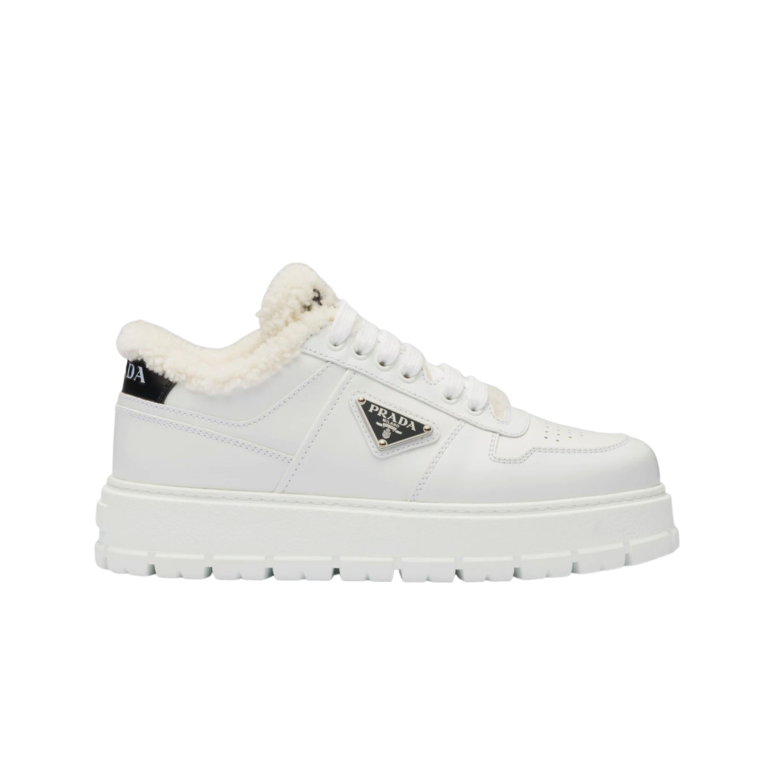 (W) 프라다 레더 & 셔링 스니커즈 화이트((W) Prada Leather & Shearling Sneakers White) - 1