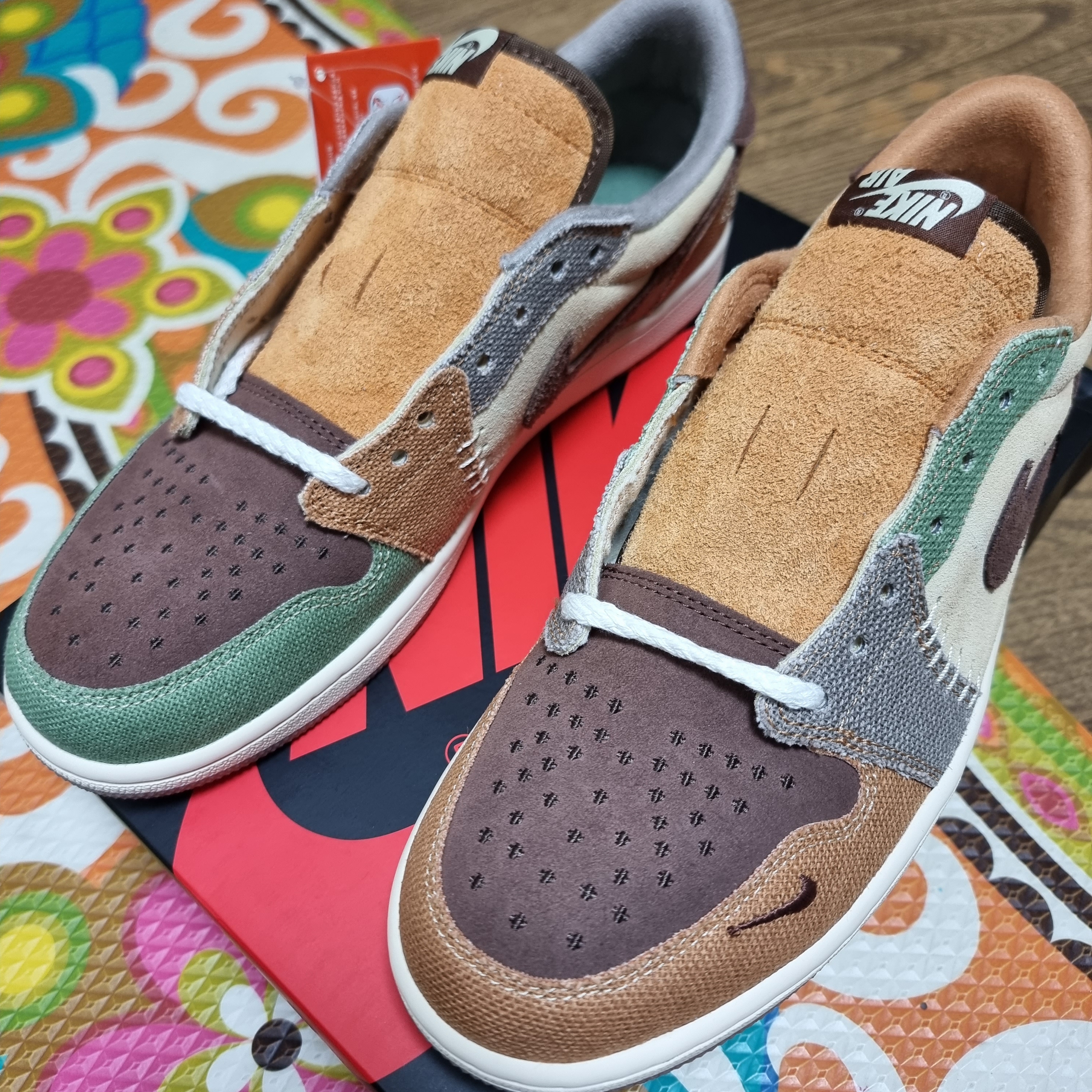 Jordan 1 x Zion Williamson Retro Low OG Flax and Oil Green 착용 스타일