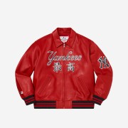 Supreme x New York Yankees Kanji Leather Varsity Jacket Red - 22FW