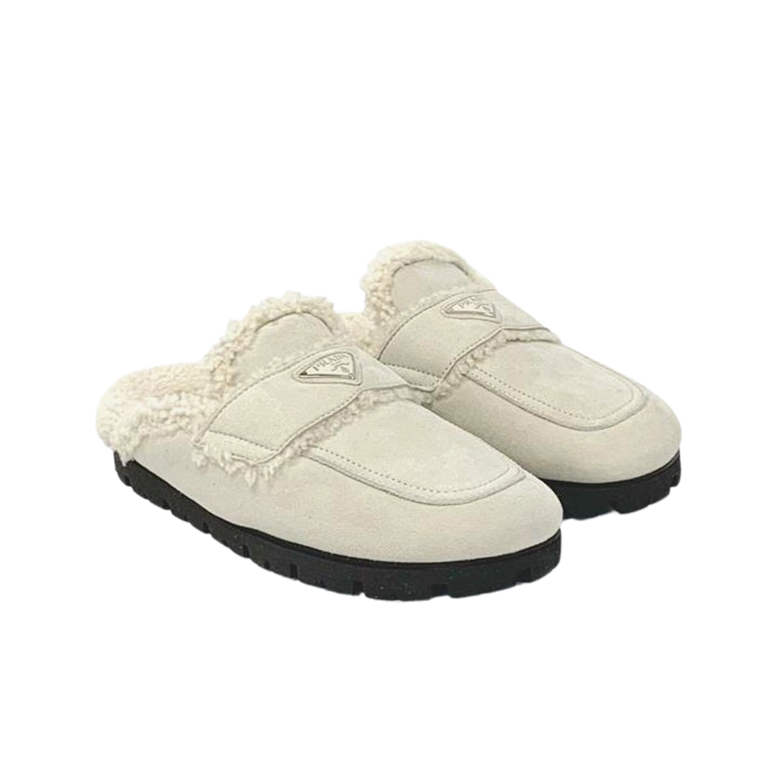 프라다 셔링 사보 초크 화이트(Prada Shearling Sabots Chalk White) - 2