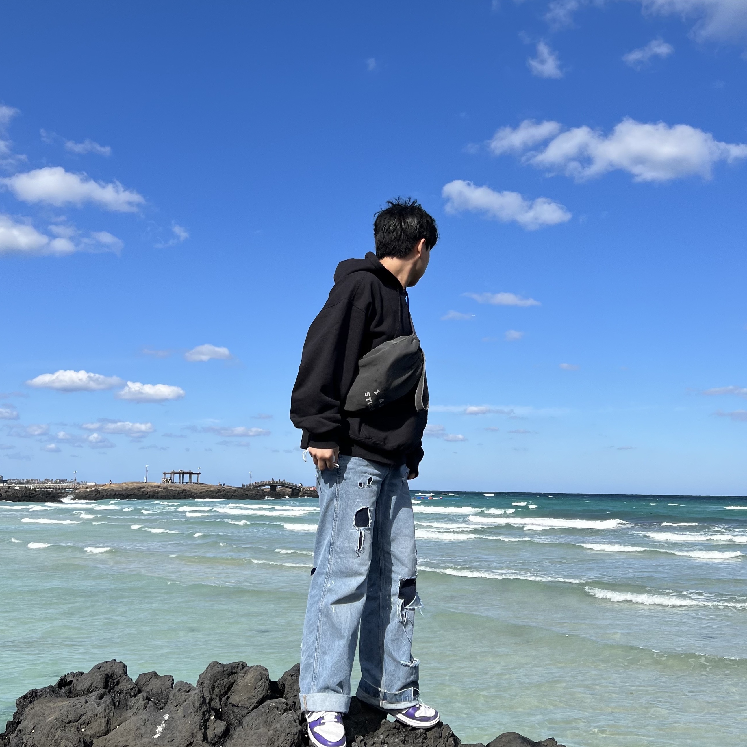 IAB Studio Pigment Sack Black, Zara x Ader Error Patchwork Jeans Blue 착용 스타일