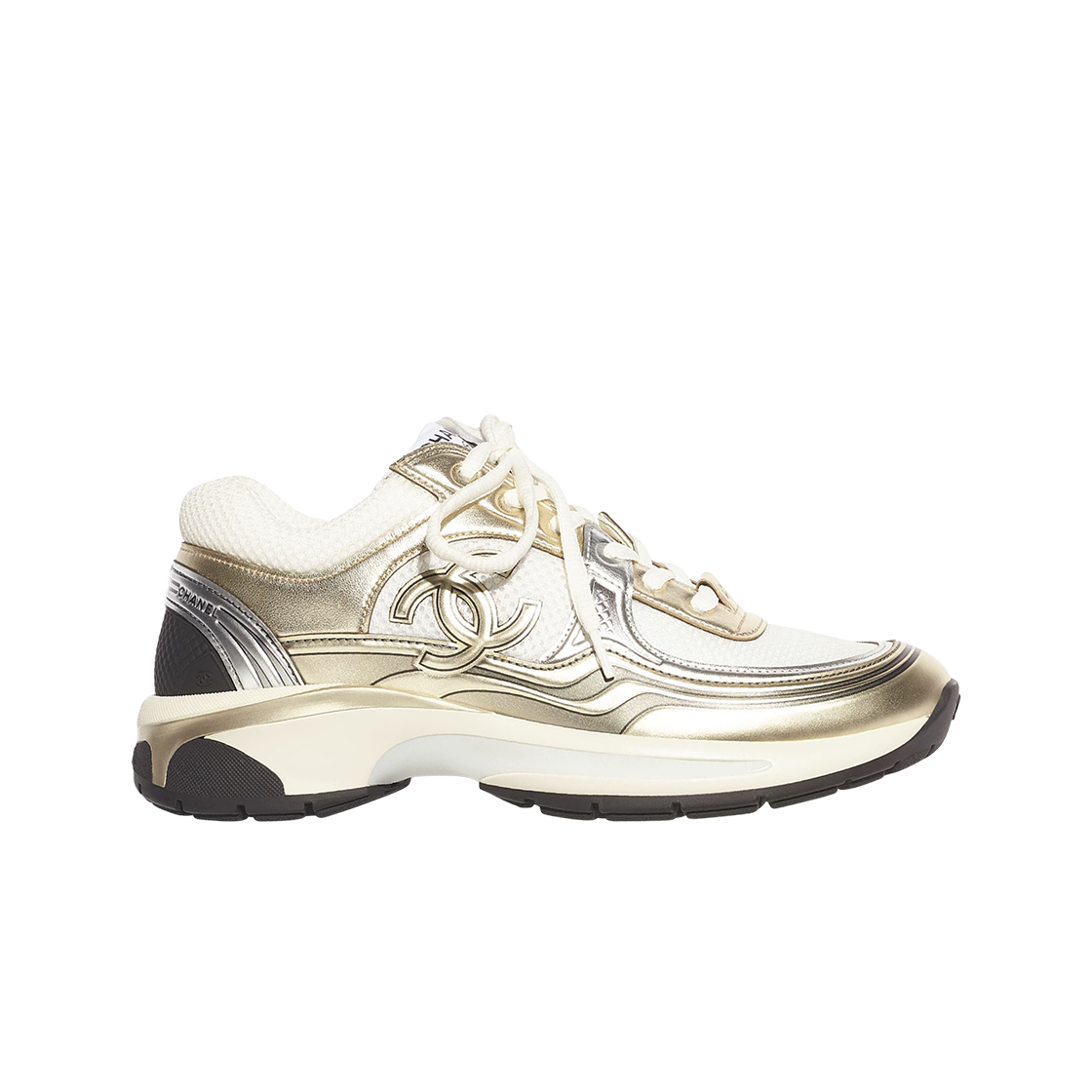 (W) 샤넬 스니커즈 패브릭 라미네이티드 & 화이트 골드 실버((W) Chanel Sneakers Fabric Laminated & White Gold Silver)