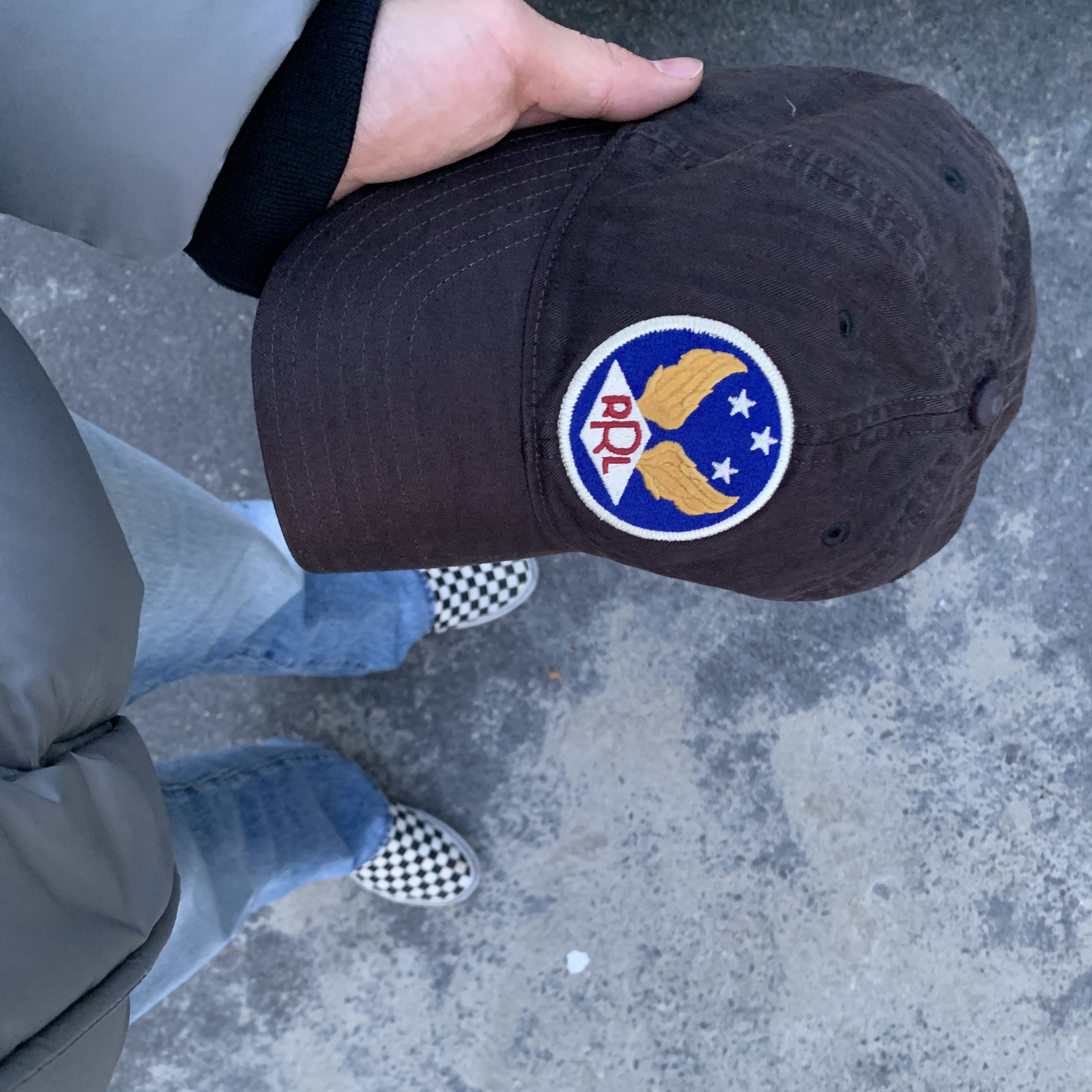 Double RL Garment Dyeing Twill Ball Cap Black 착용 스타일