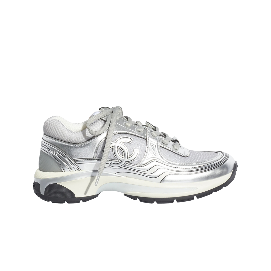 (W) 샤넬 스니커즈 패브릭 라미네이티드 & 라이트 그레이 실버((W) Chanel Sneakers Fabric Laminated & Light Grey Silvered)