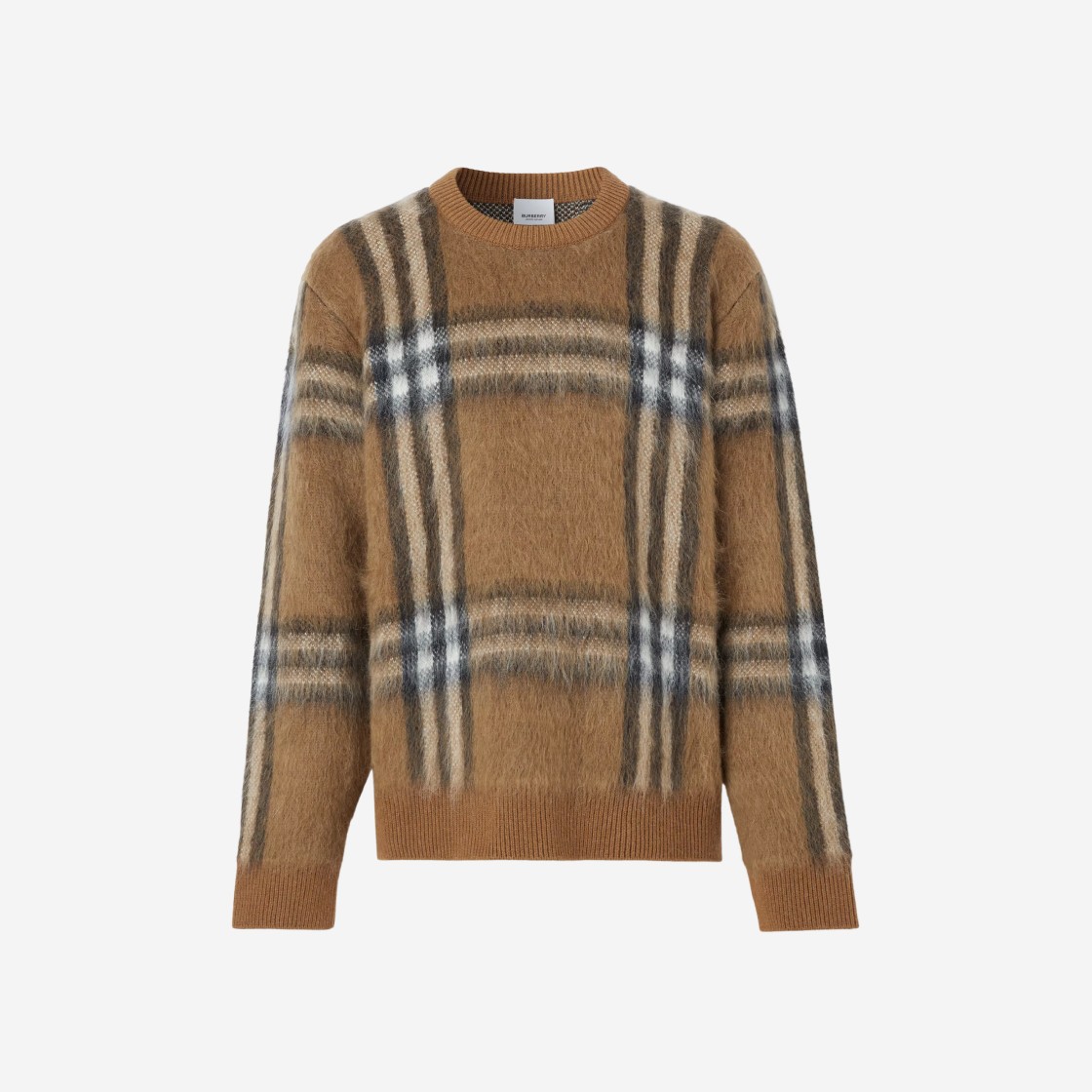 Burberry Check Mohair Wool Blend Jacquard Oversized Sweater Dark Birch Brown 상세 이미지 1