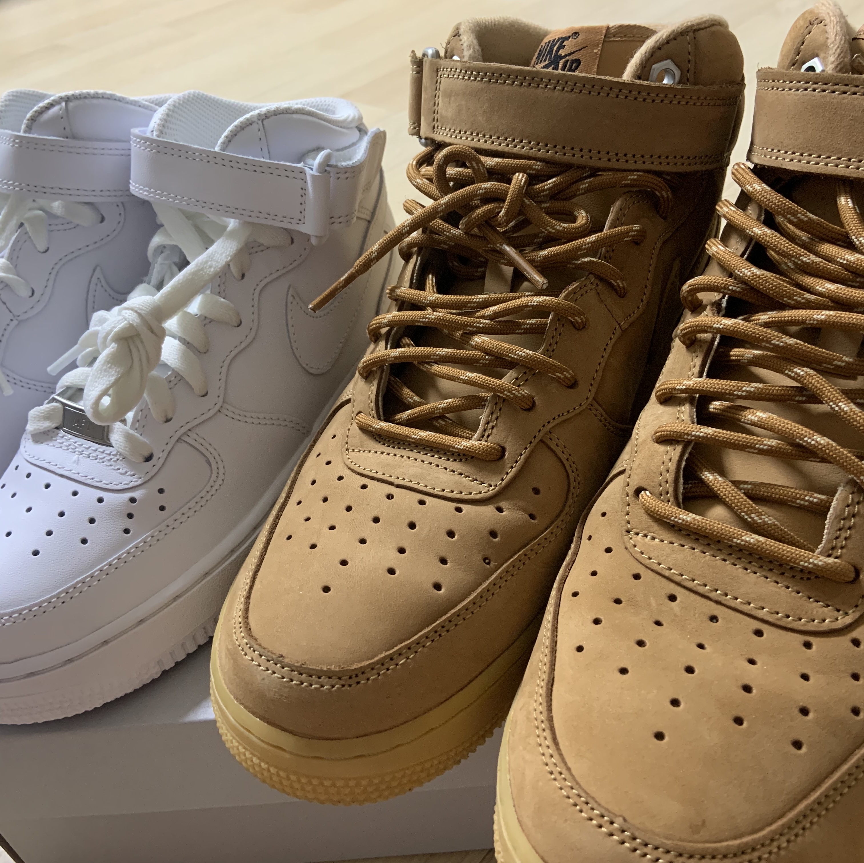 Nike Air Force 1 Mid '07 White, Nike Air Force 1 Mid '07 WB Flax 착용 스타일