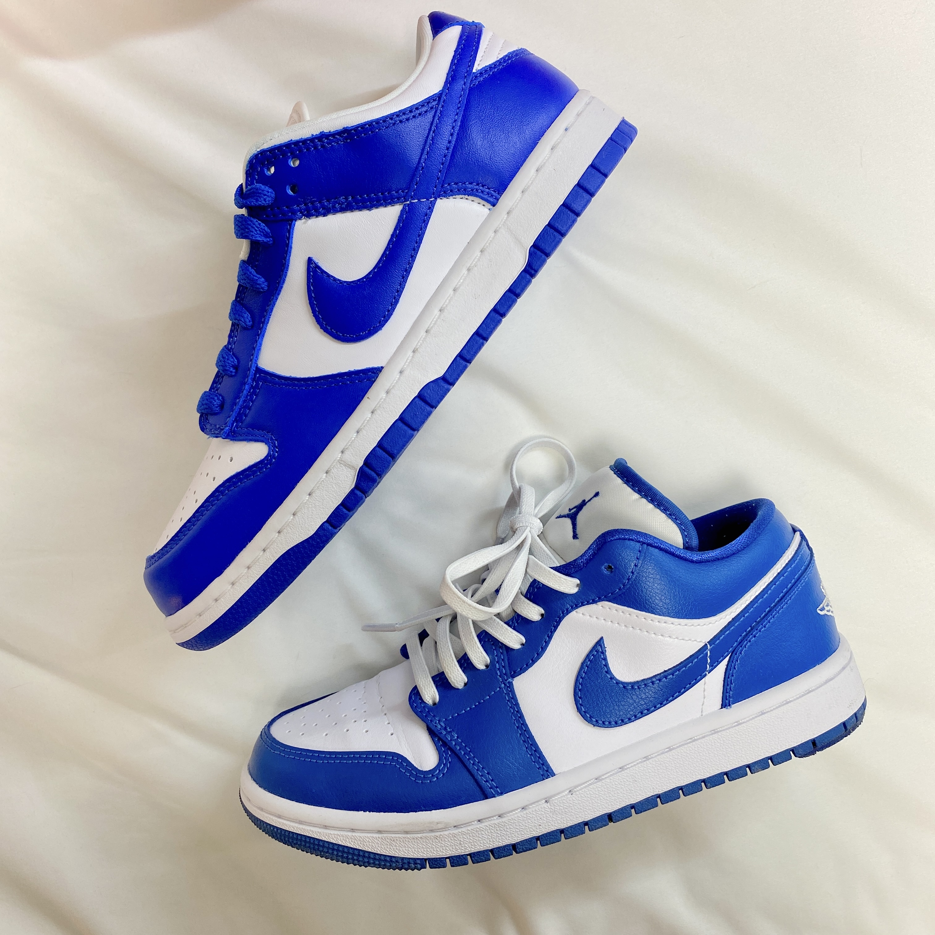 Nike Dunk Low SP Kentucky 2022, (W) Jordan 1 Low White Dark Marina Blue 착용 스타일