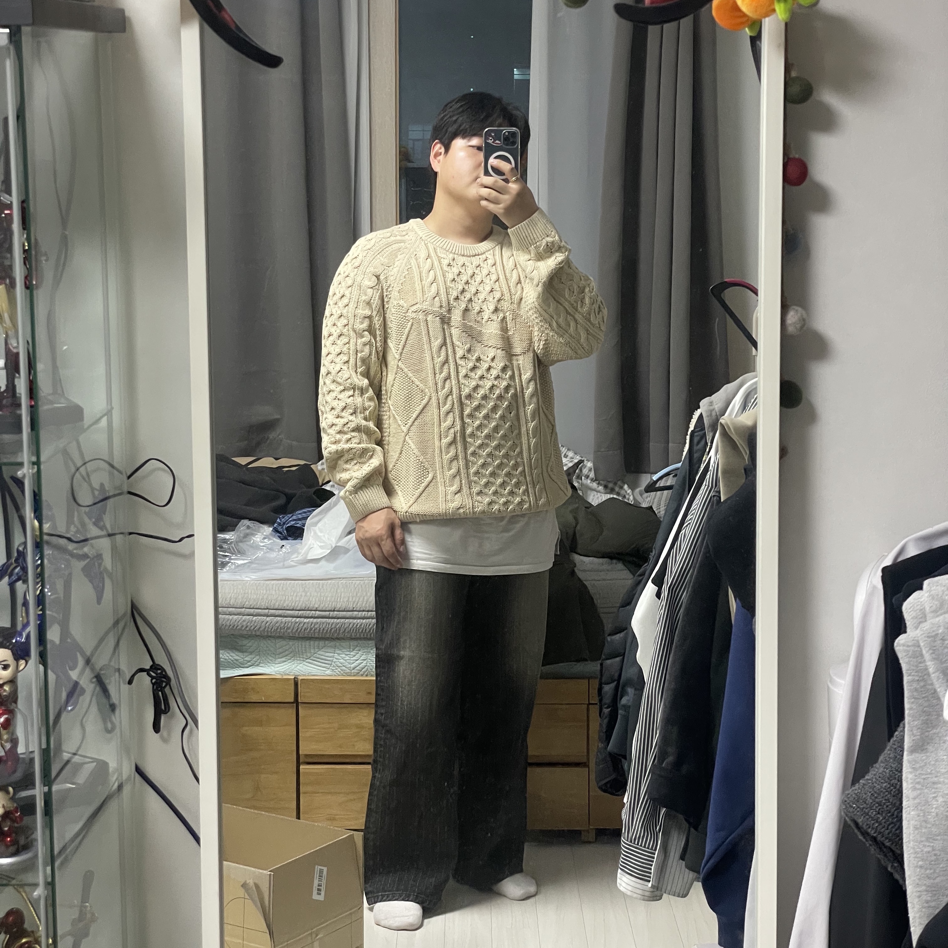 Nike Cable Knit LS Sweater Rattan - Asia 착용 스타일