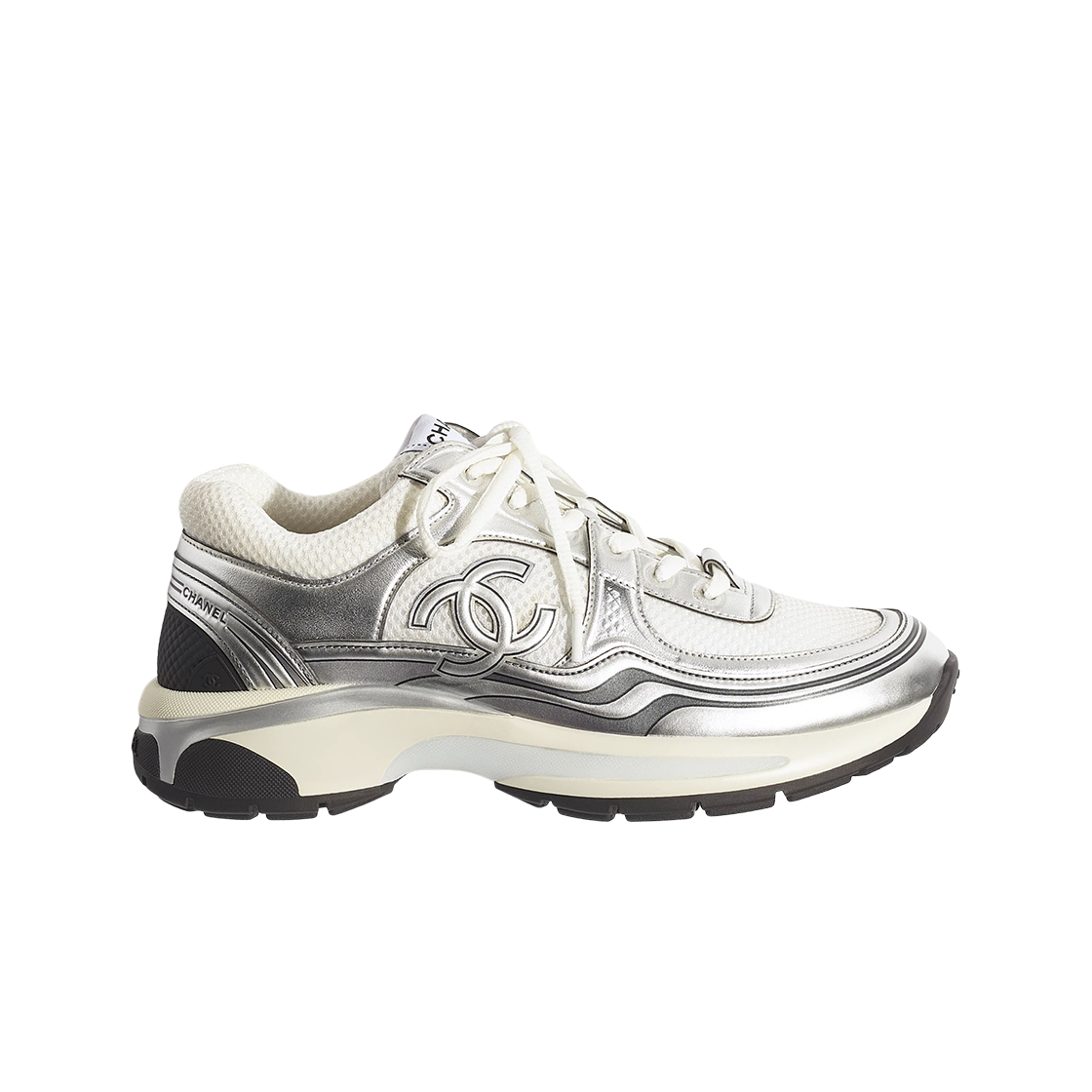G39792-Y56368-K5451 (W) Chanel Sneakers Fabric Laminated & White Silver