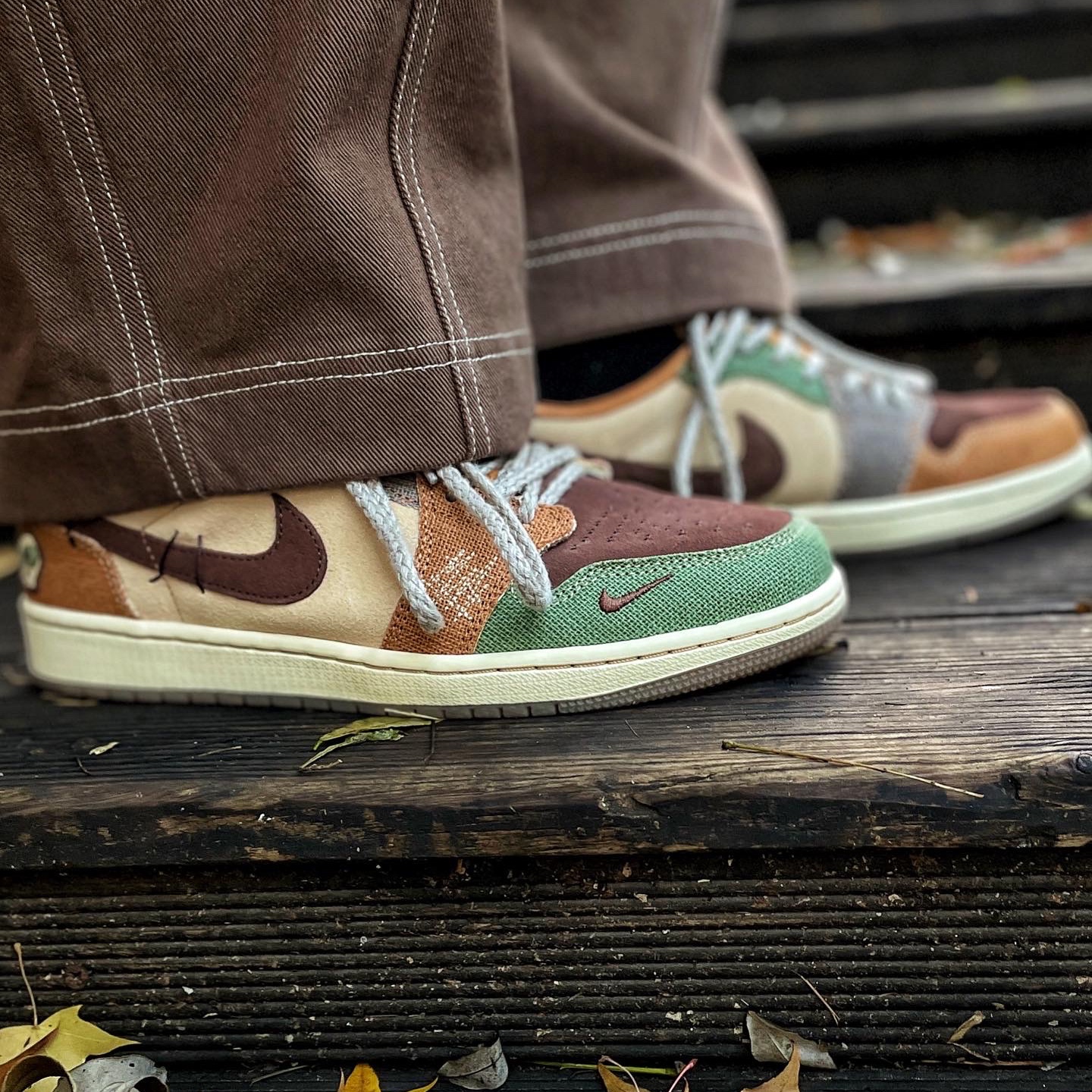 Jordan 1 x Zion Williamson Retro Low OG Flax and Oil Green 착용 스타일 - 2