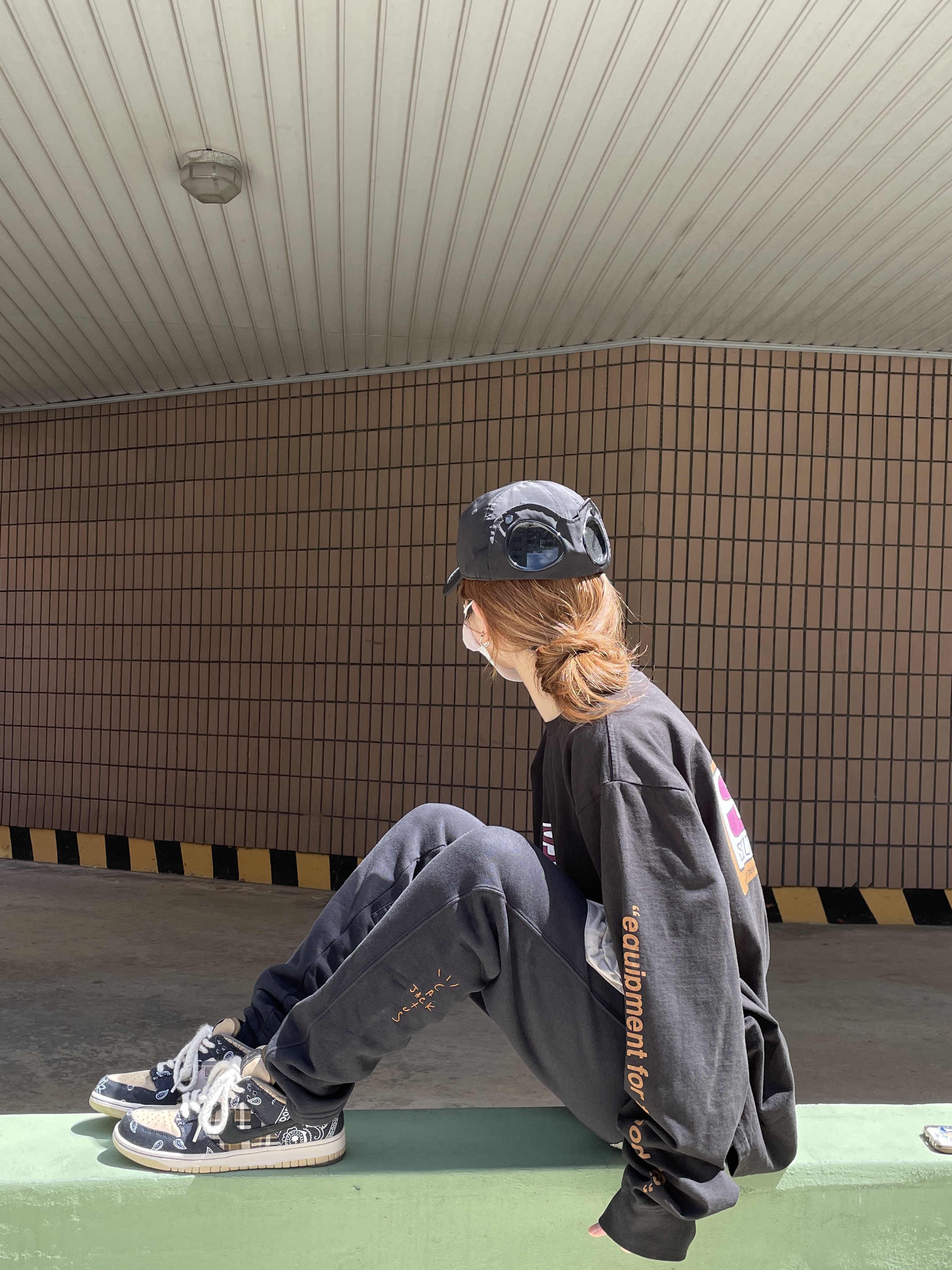 C.P. Company Gabardine Goggle Cap Black - 22SS, Nike x Travis Scott SB Dunk Low 착용 스타일 - 2