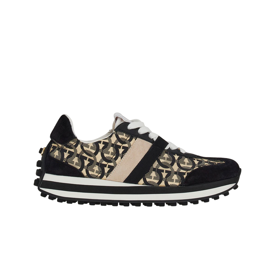 (W) 페라가모 유니섹스 스니커즈 블랙 베이지 화이트 - M((W) Ferragamo Unisex Sneaker Black Beige White - M) - 1