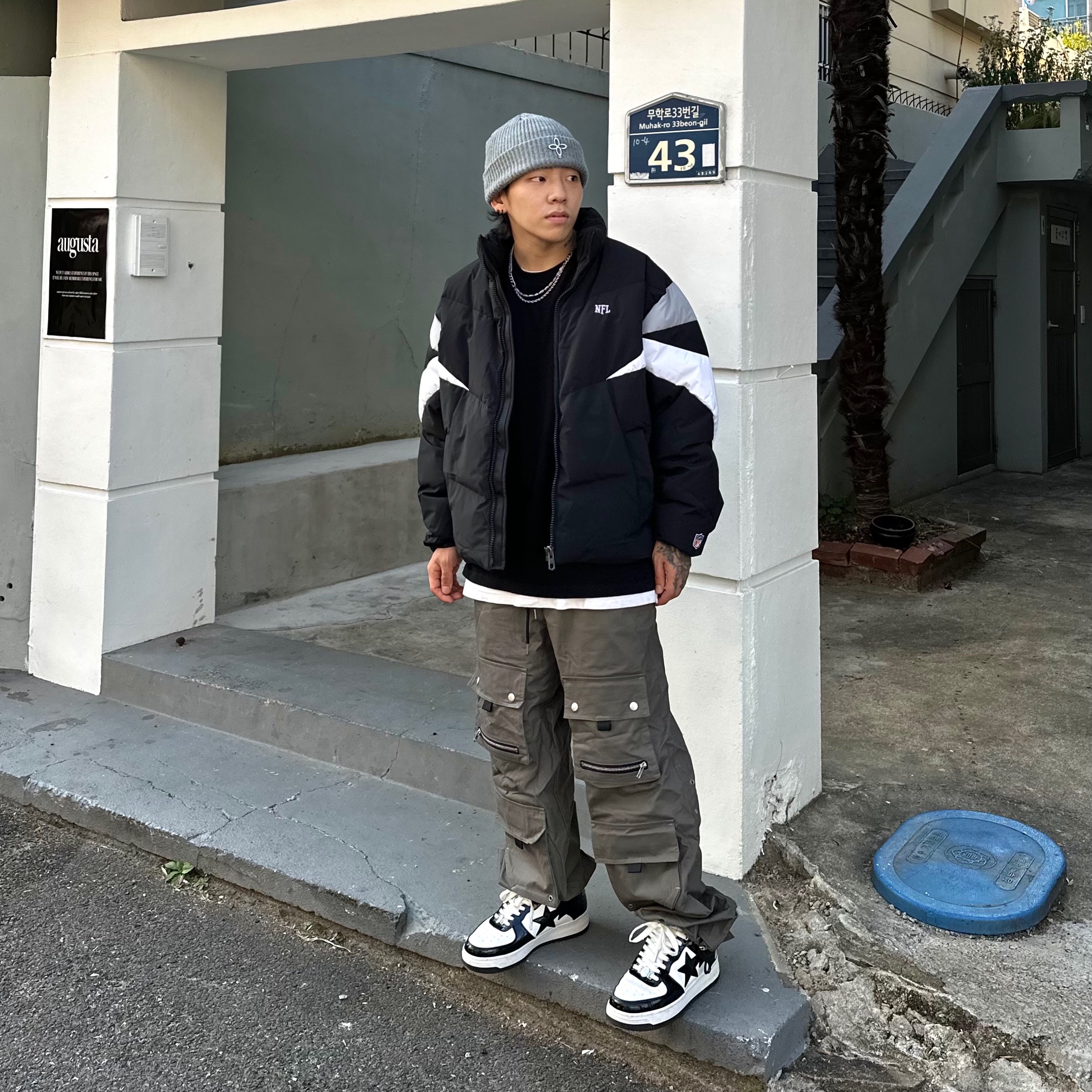 BAPE Bape Sta Low Black White 착용 스타일 - 2