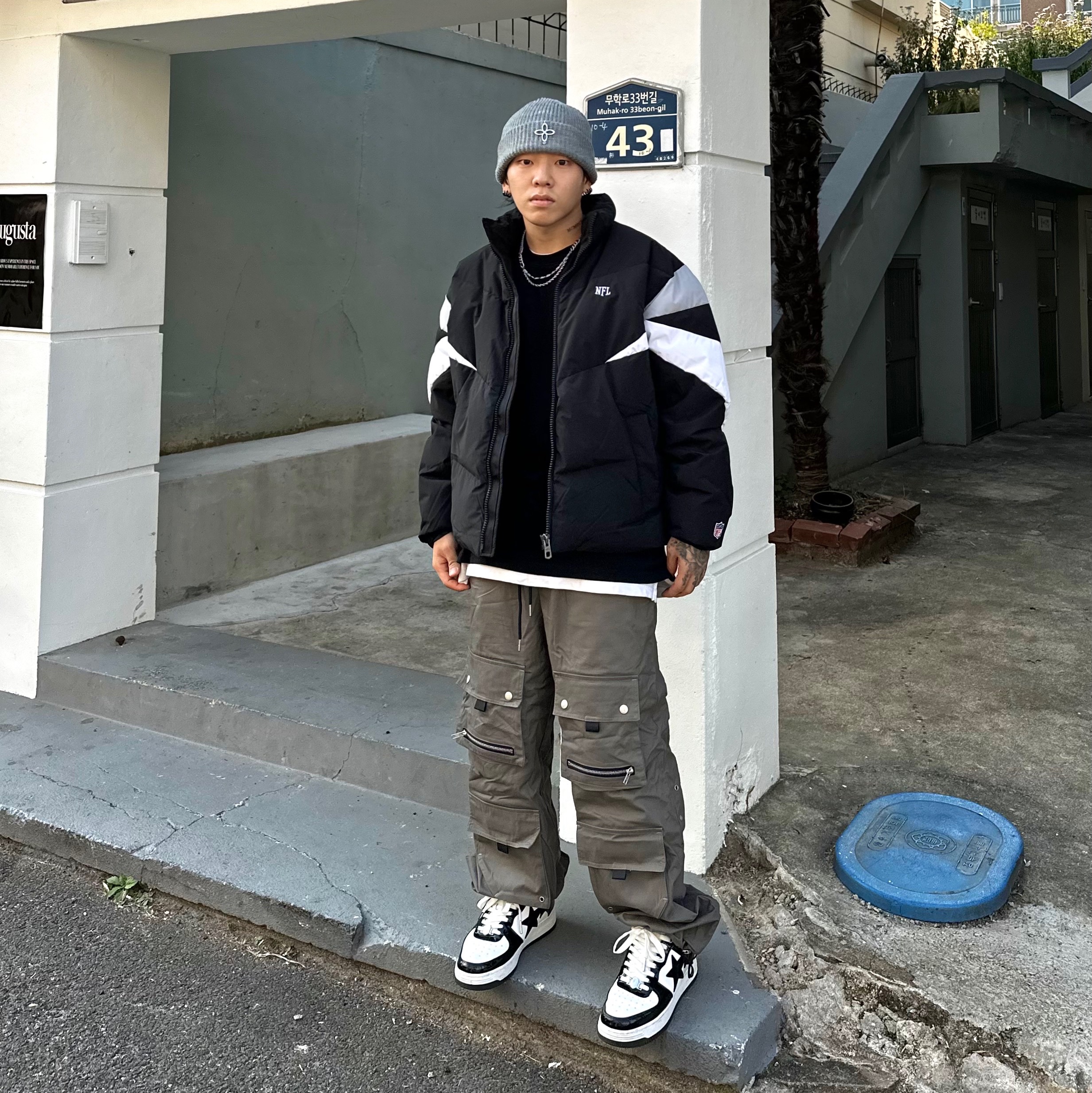 BAPE Bape Sta Low Black White 착용 스타일 - 1