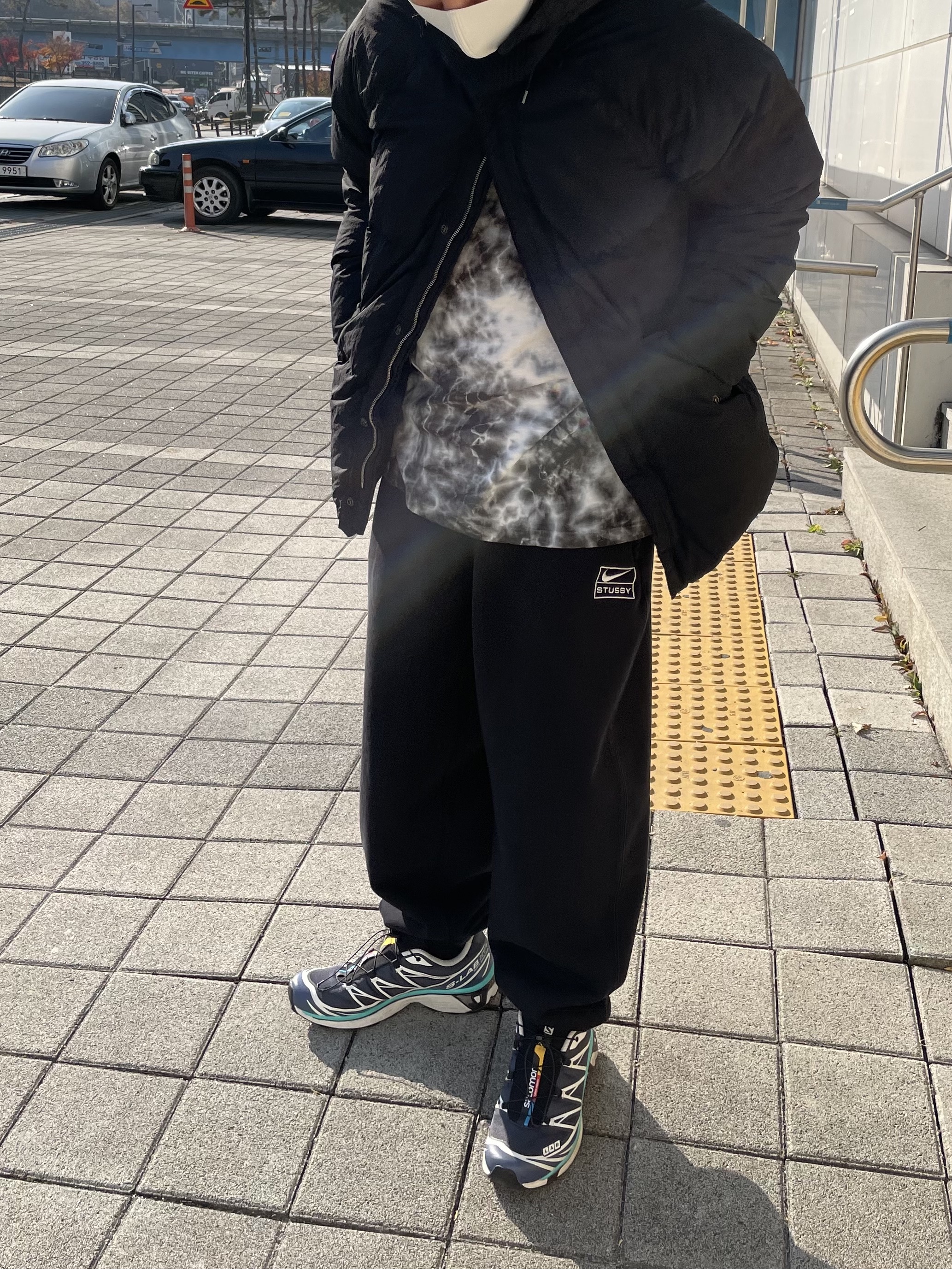 Ten C Artic Down Parka Black, Nike x Stussy NRG RA Washed Fleece Pants Black (DN4030-010) 착용 스타일 - 4