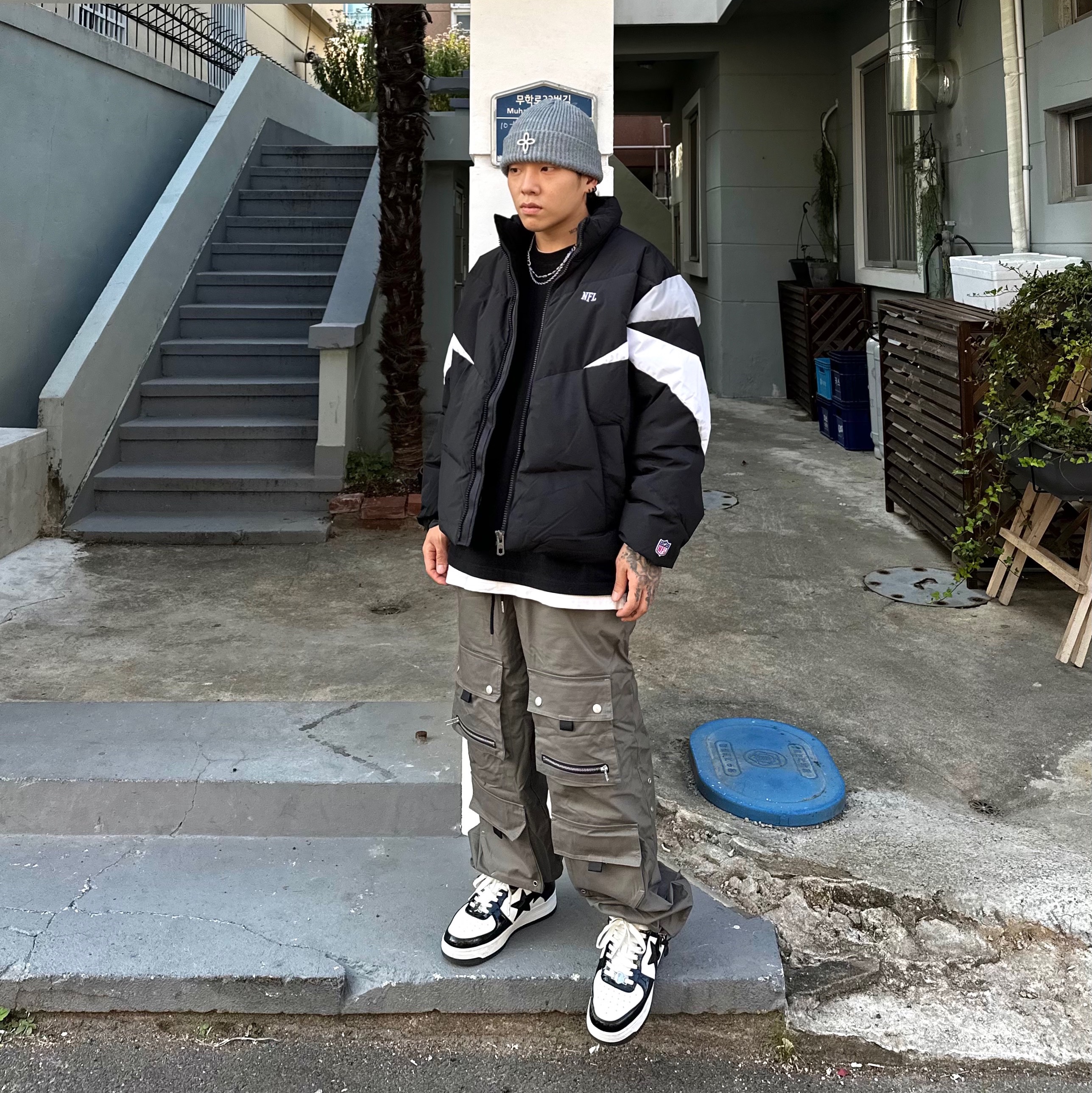 BAPE Bape Sta Low Black White 착용 스타일 - 3