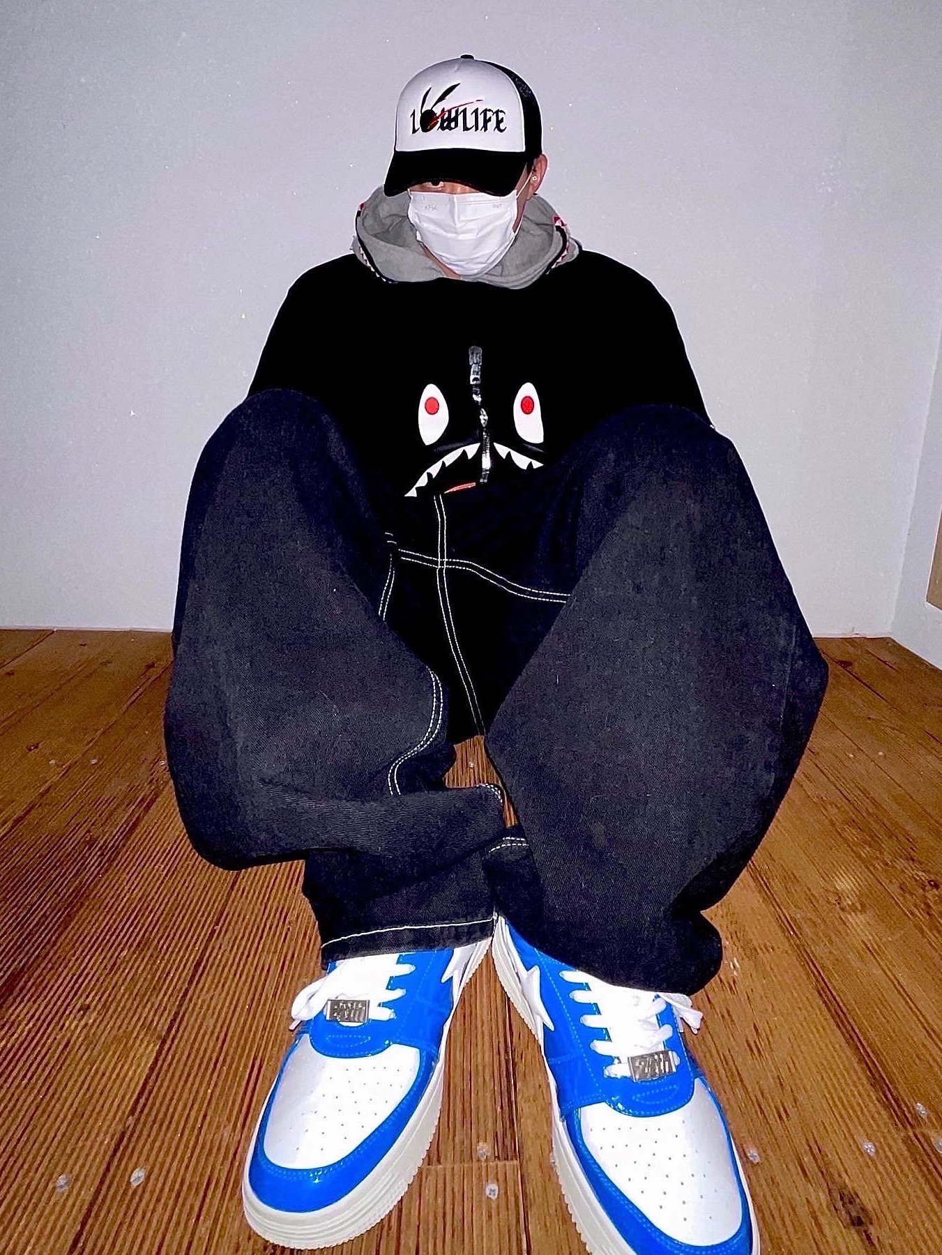 BAPE Bape Sta Low Color Block Shark Blue 착용 스타일 - 1