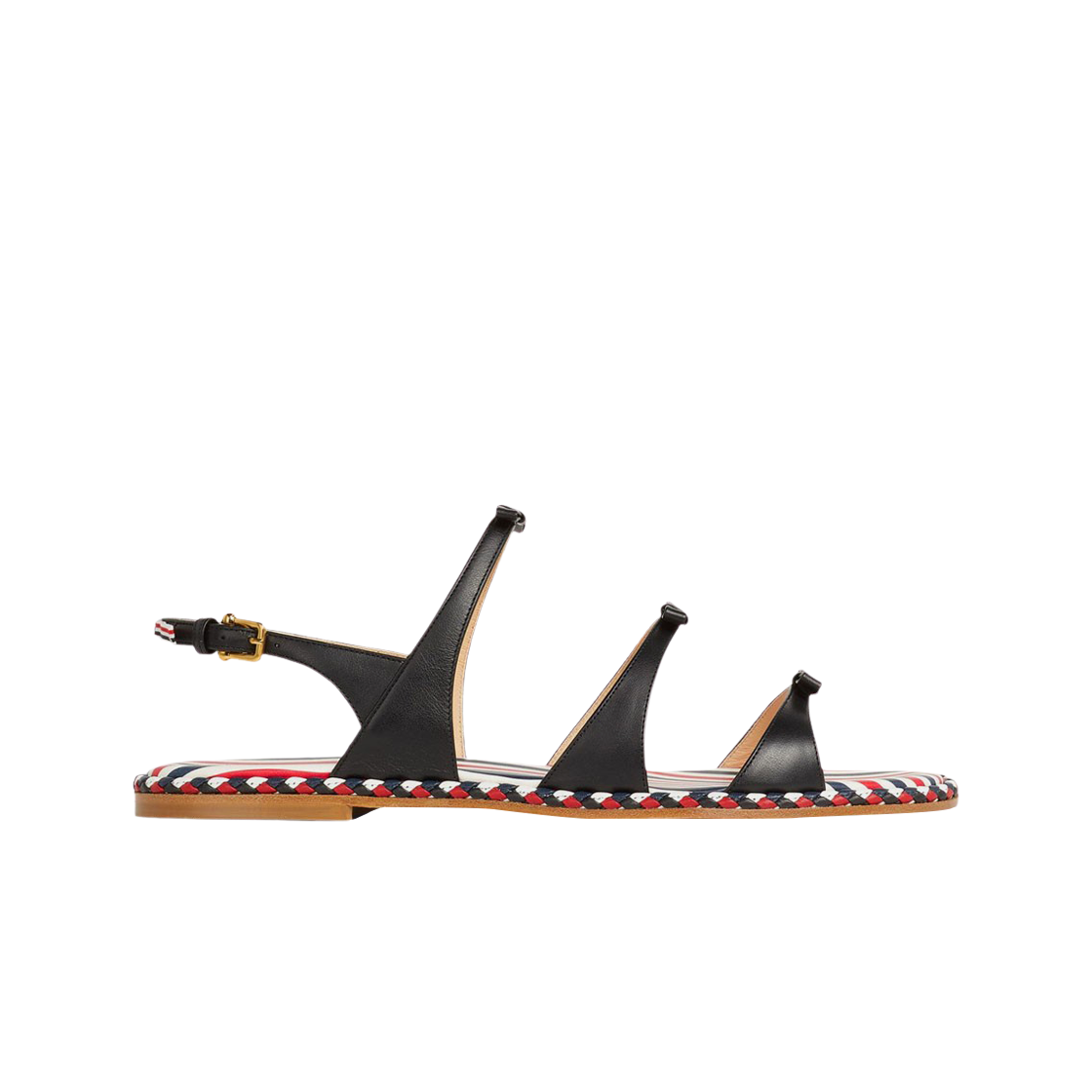 (W) 톰브라운 비텔로 카프 레더 코드 트림 레더 솔 3보우 슬링백 샌들 블랙((W) Thom Browne Vitello Calf Leather Cord Trimmed Leather Sole 3-Bow Slingback Sandal Black) - 1