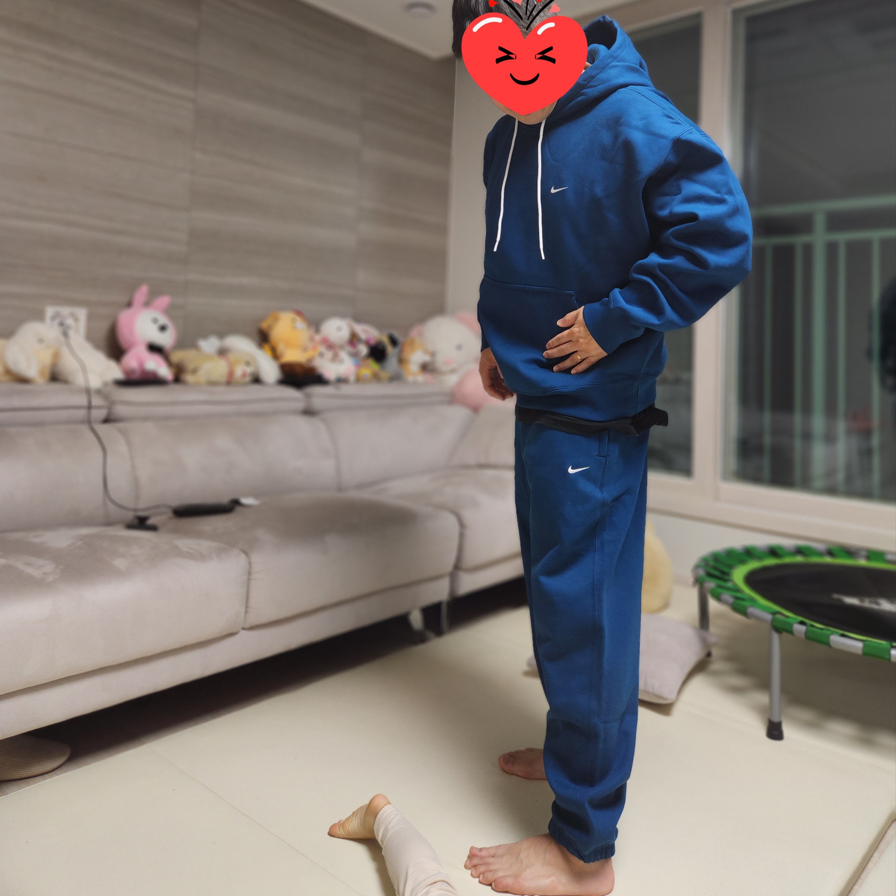 Nike NRG Solo Swoosh Fleece Hoodie Valerian Blue - Asia, Nike NRG Solo Swoosh Fleece Pants Valerian Blue - Asia 착용 스타일 - 2