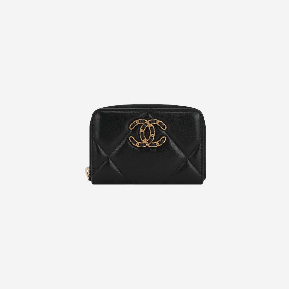 샤넬 19 지퍼 코인 지갑 램스킨 & 골드 메탈 블랙, Chanel