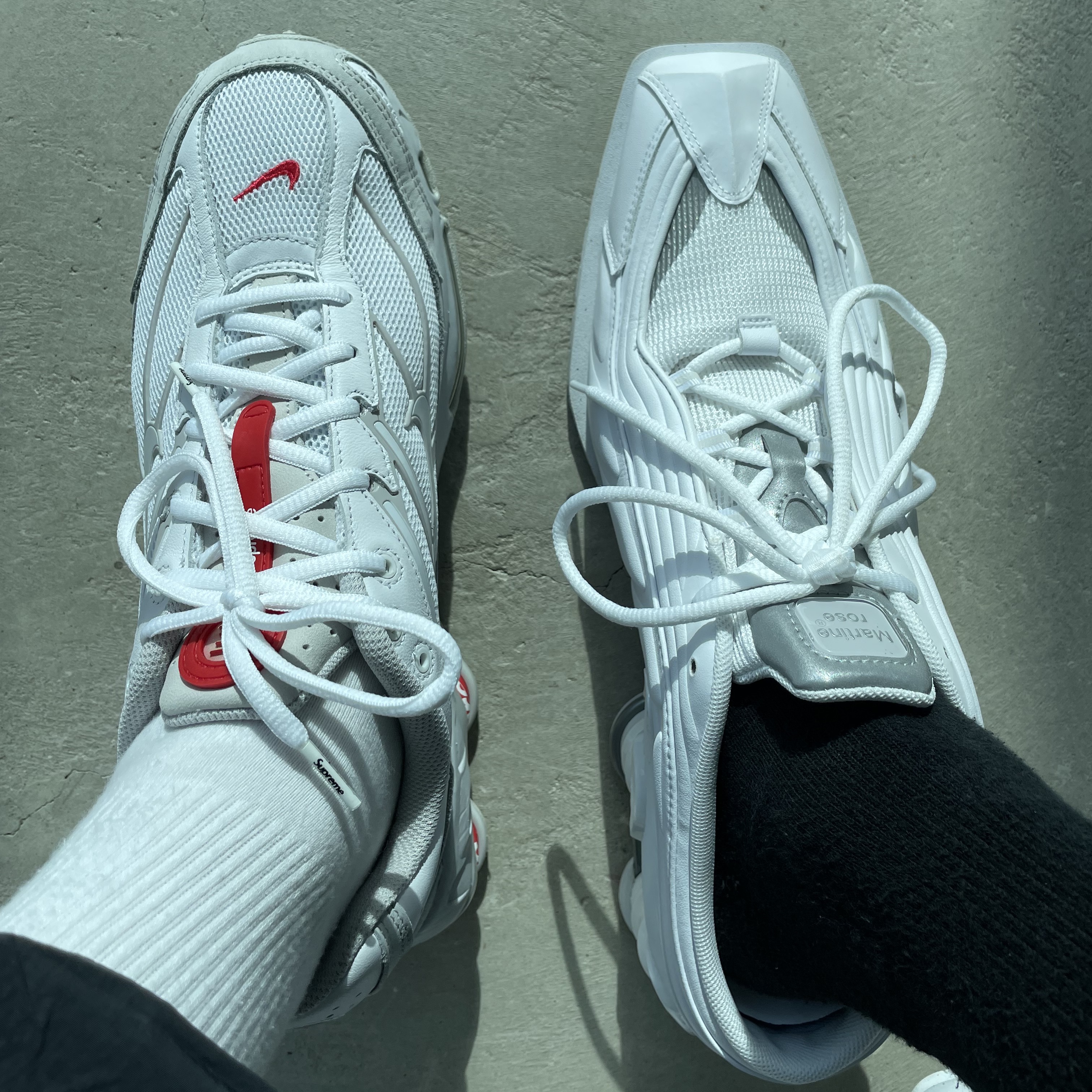 Nike x Martine Rose Shox MR4 White, Nike x Supreme Shox Ride 2 SP White 착용 스타일 - 1