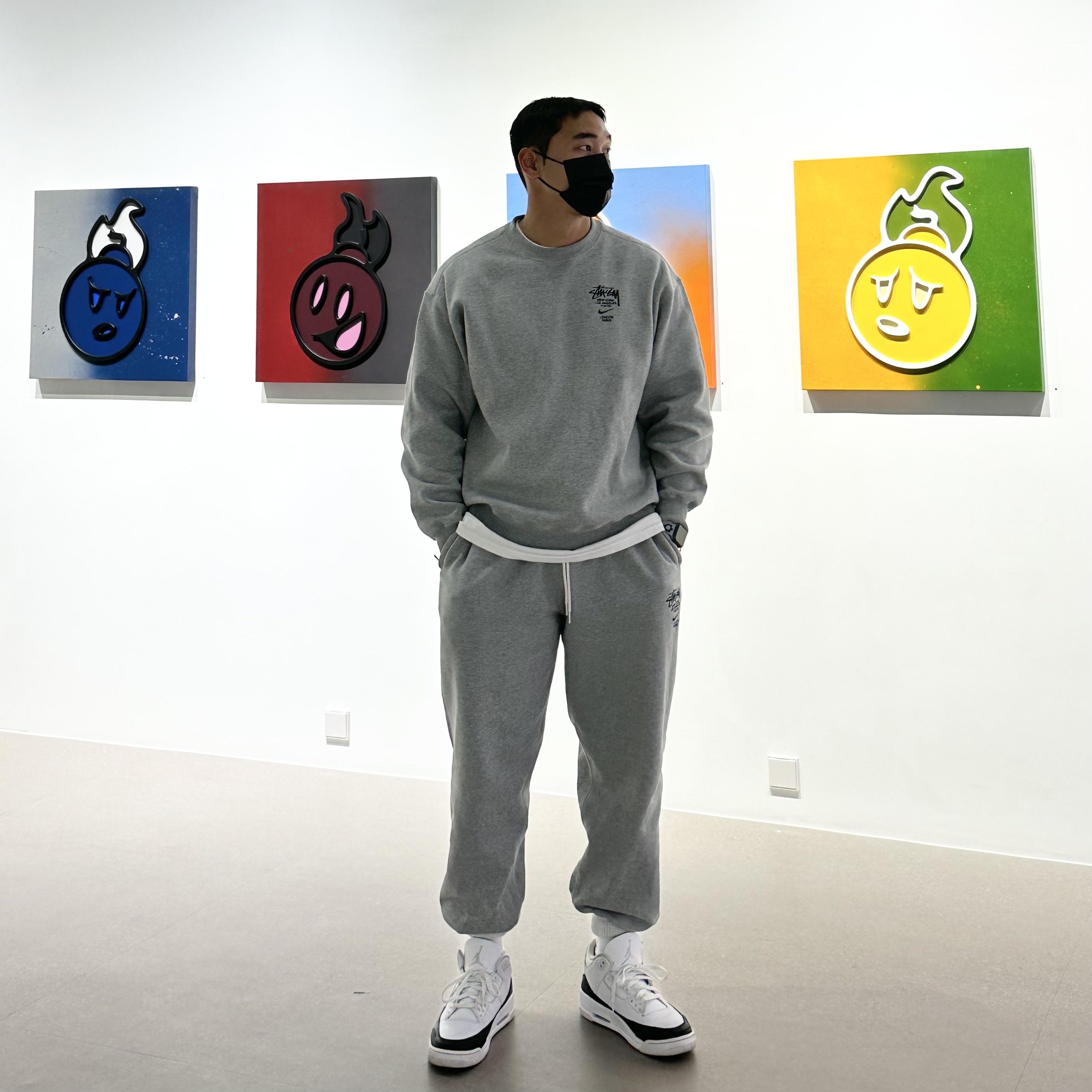 Nike x Stussy NRG ZR Fleece Pants Heather Grey - US/EU, Nike x Stussy NRG ZR Fleece Crewneck Heather Grey - US/EU 착용 스타일 - 2