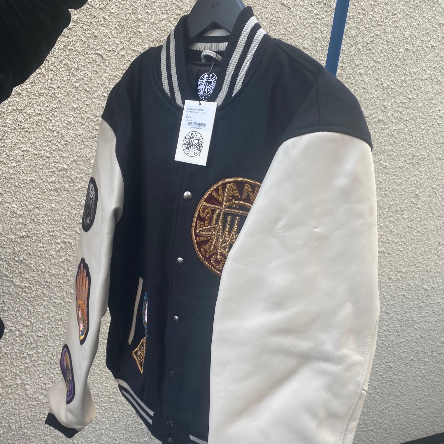 Stussy x Dries Van Noten Varsity Jacket Black 착용 스타일 - 1