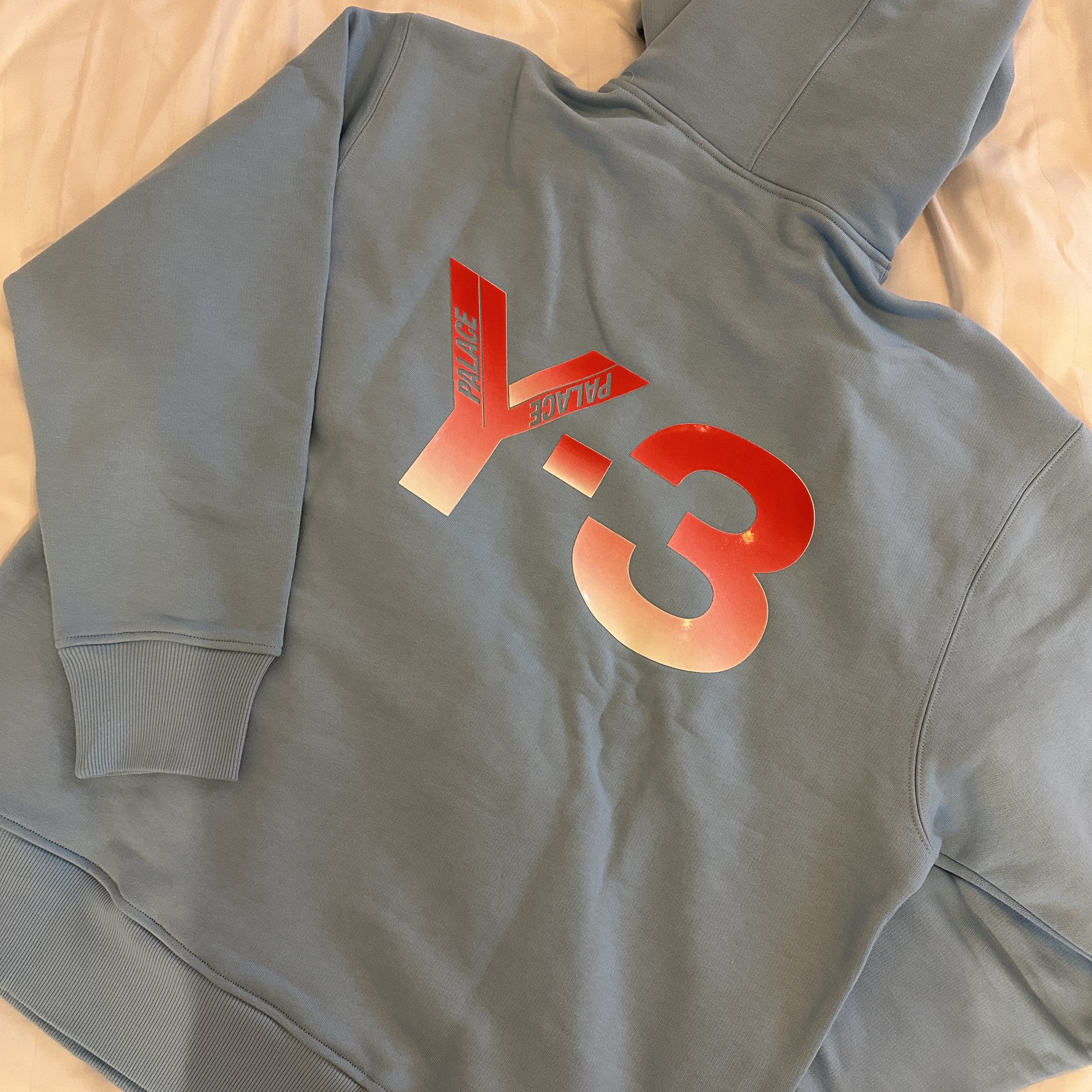 Palace x Y-3 Logo Hoodie Blue - 22FW 착용 스타일 - 2