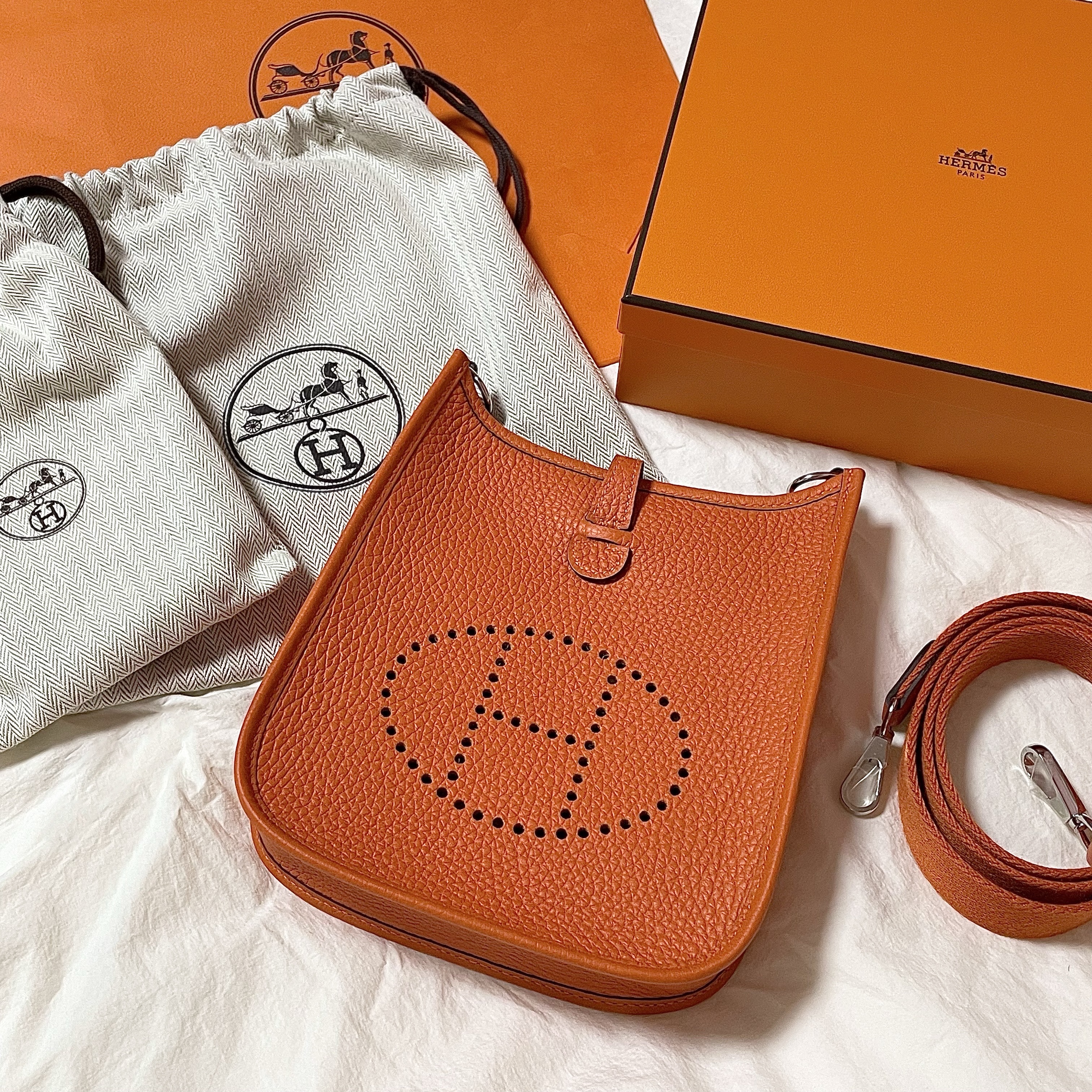 Hermes Evelyne 16 Amazone Bag Clemence & Gold Feu 착용 스타일 - 1