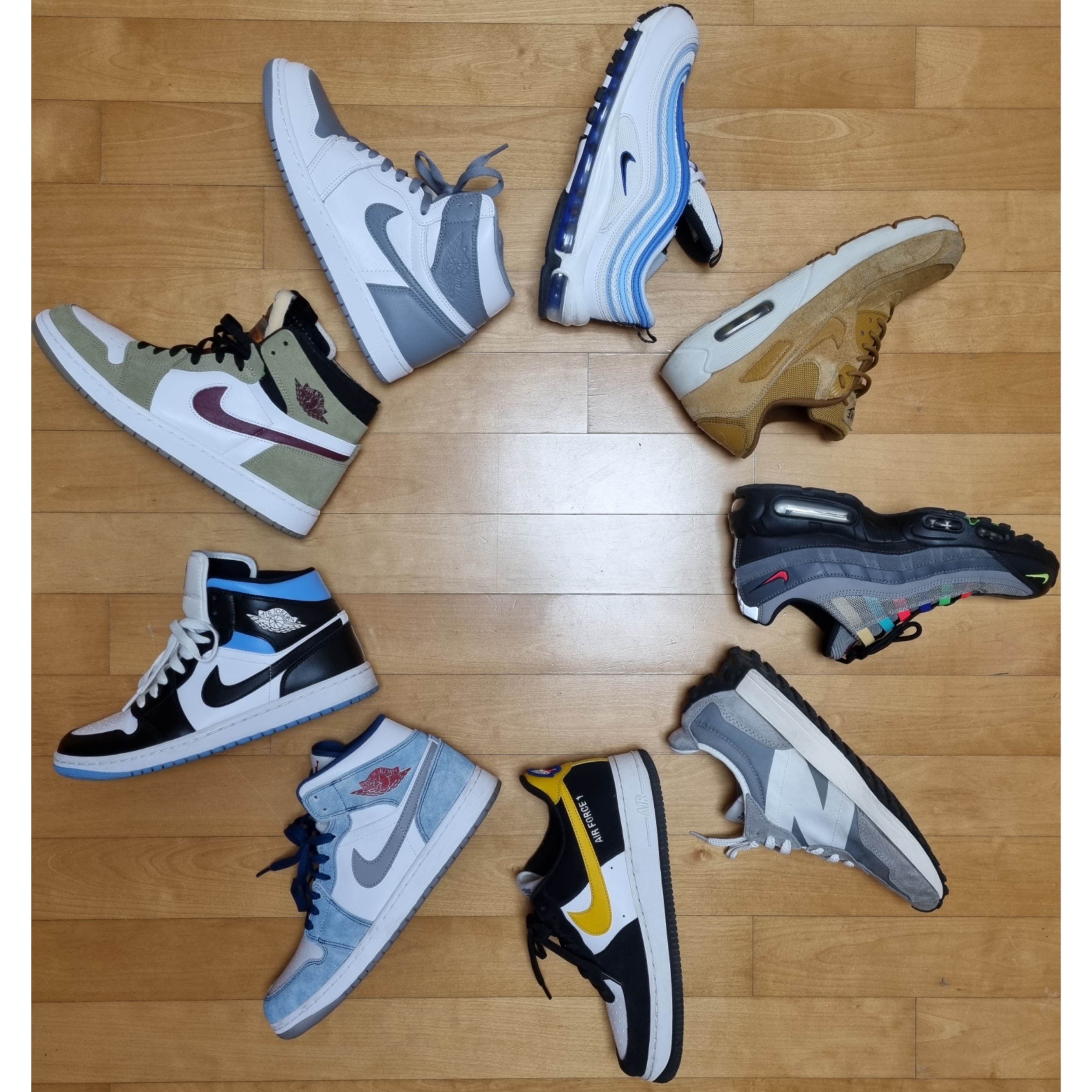 (W) Jordan 1 Mid White Black University Blue, Jordan 1 Mid SE French Blue Fire Red 착용 스타일