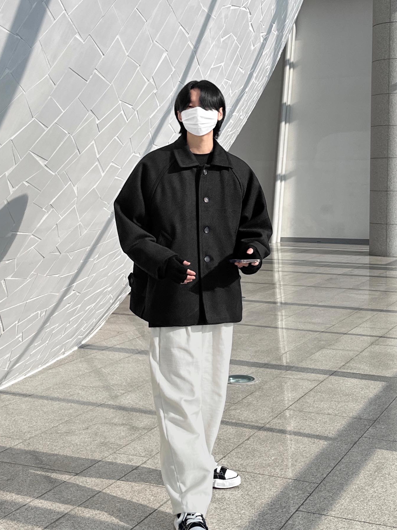 Maison Mihara Yasuhiro Peterson OG Sole Canvas Low Sneakers Black 착용 스타일 - 1
