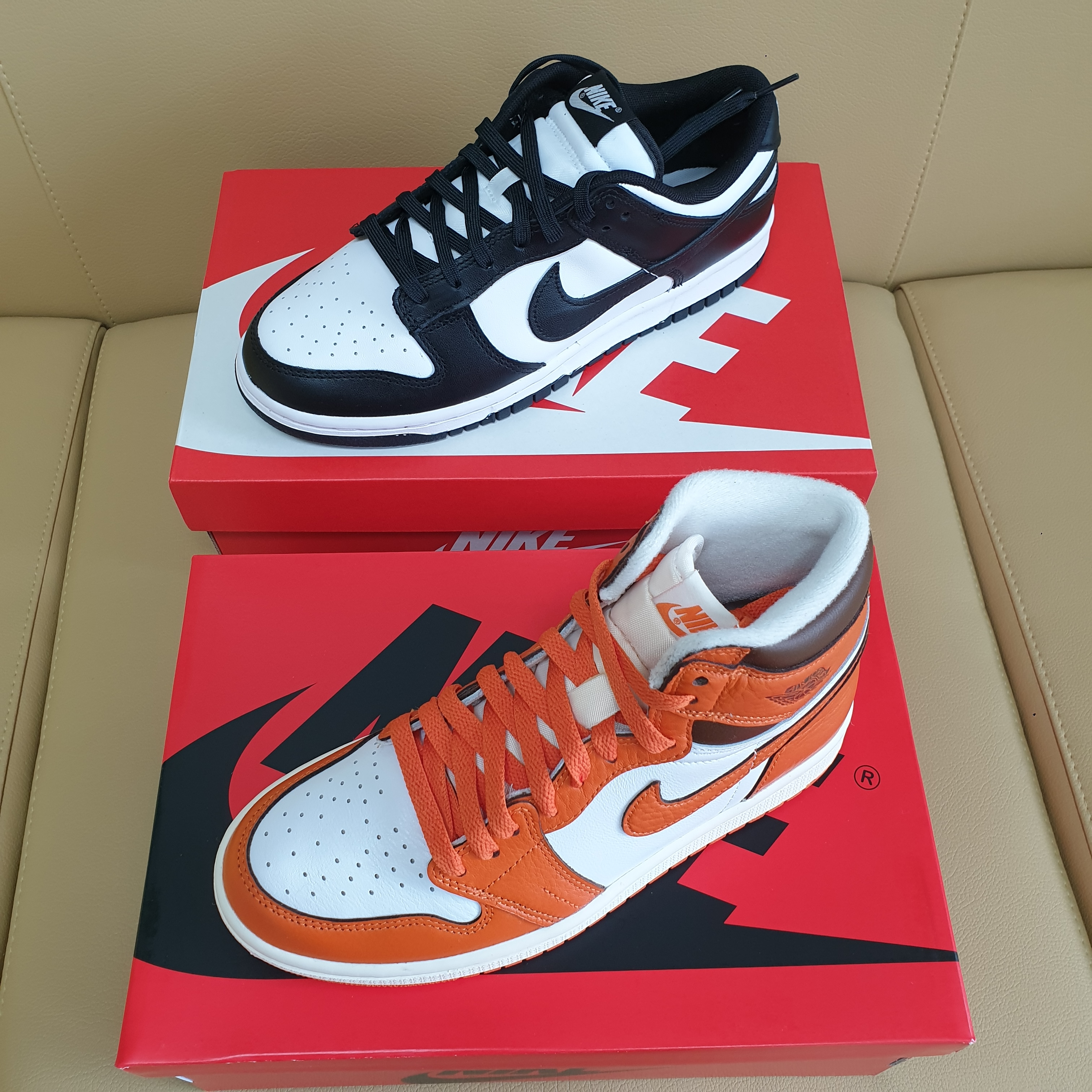 Nike Dunk Low Retro Black, (W) Jordan 1 Retro High OG Starfish 착용 스타일 - 1