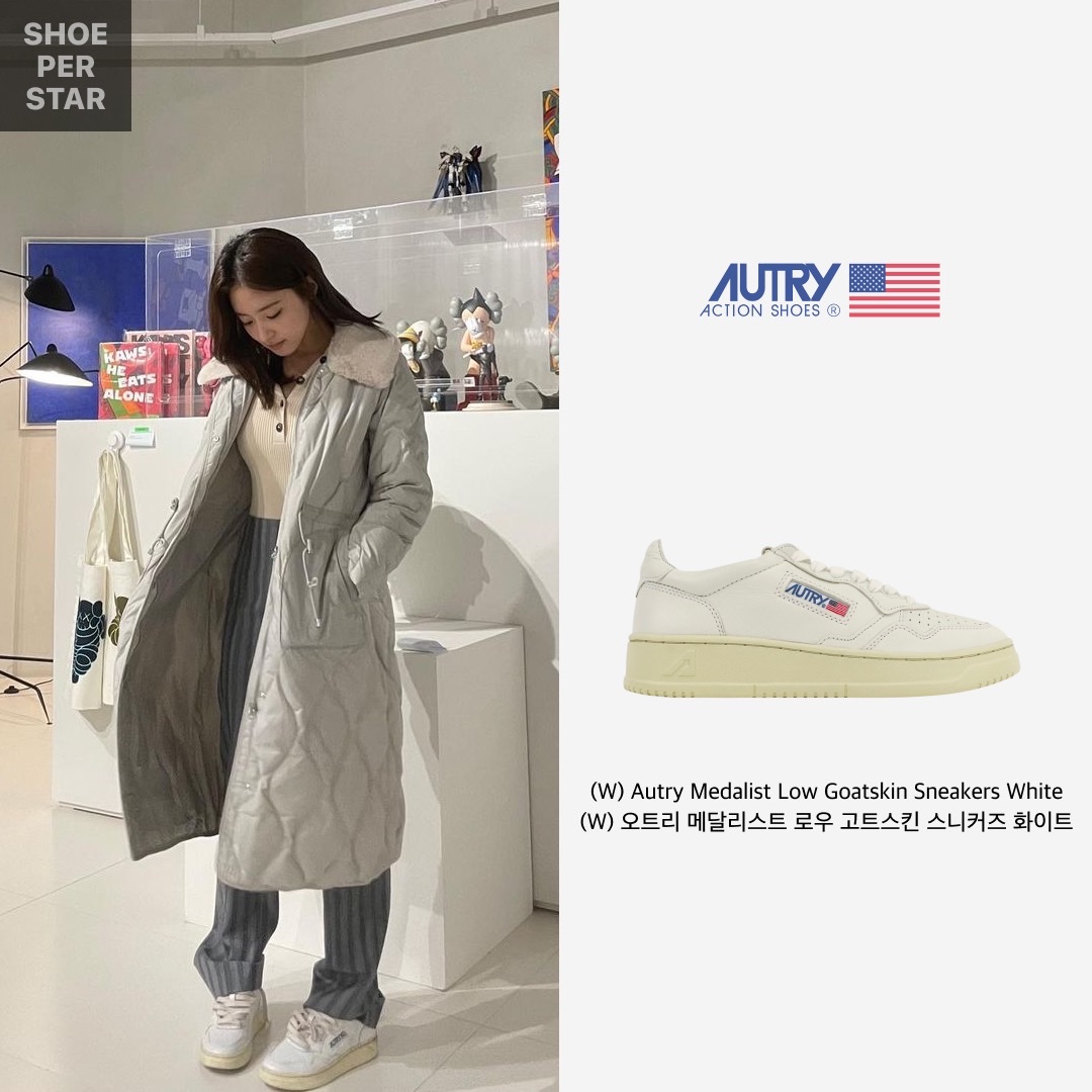 (W) Autry Medalist Low Goatskin Sneakers White 착용 스타일 - 1
