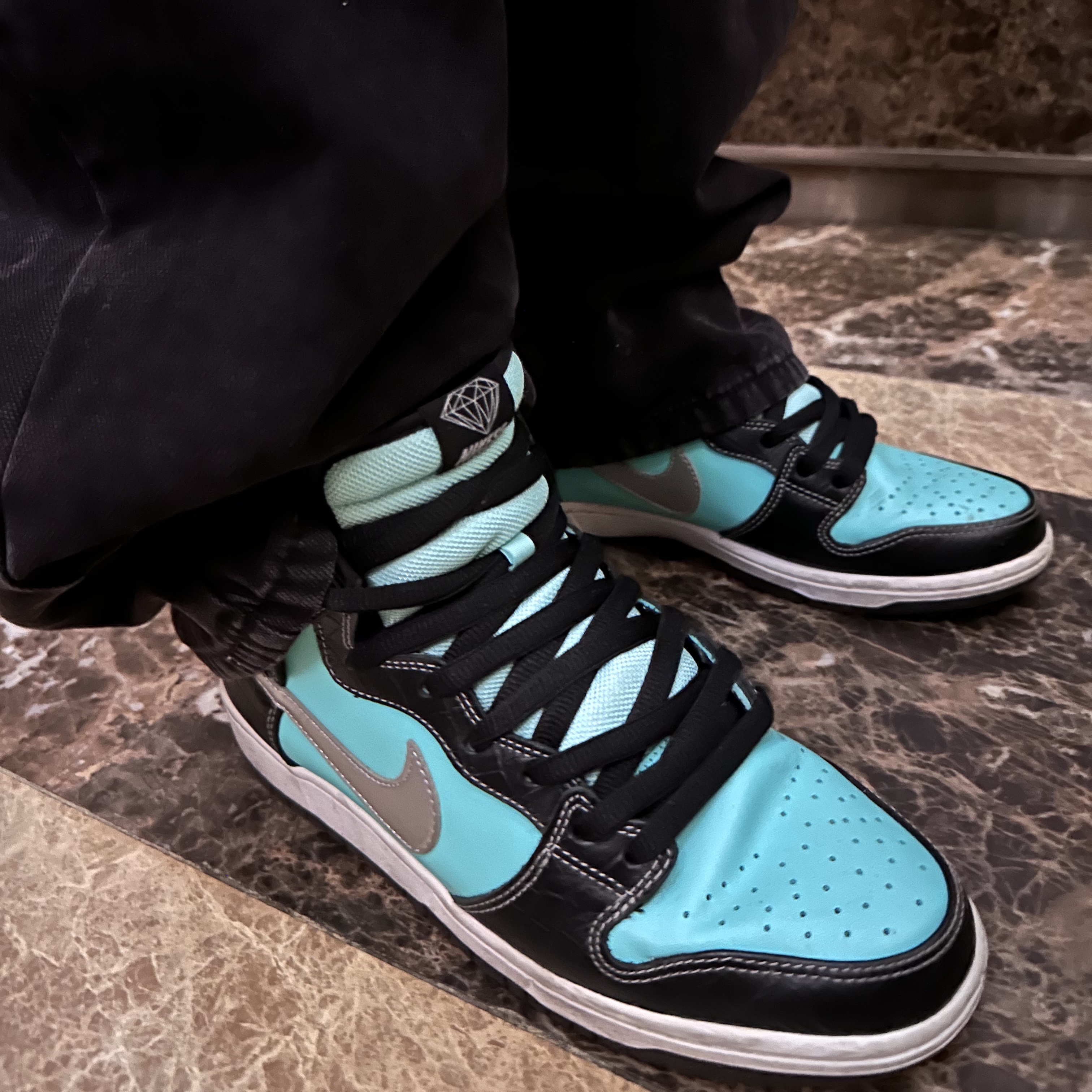 Nike x Diamond Supply Co. SB Dunk High Tiffany, Stussy Washed Canvas Big OL' Jean Black 착용 스타일 - 5