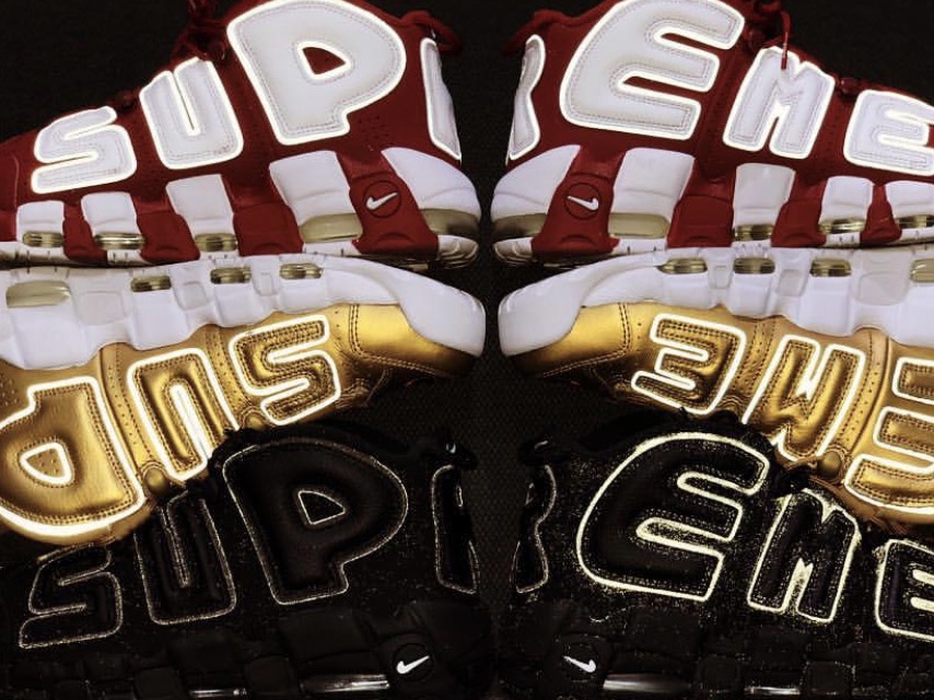 Nike x Supreme Air More Uptempo Suptempo Red, Nike x Supreme Air More Uptempo Suptempo Gold 착용 스타일