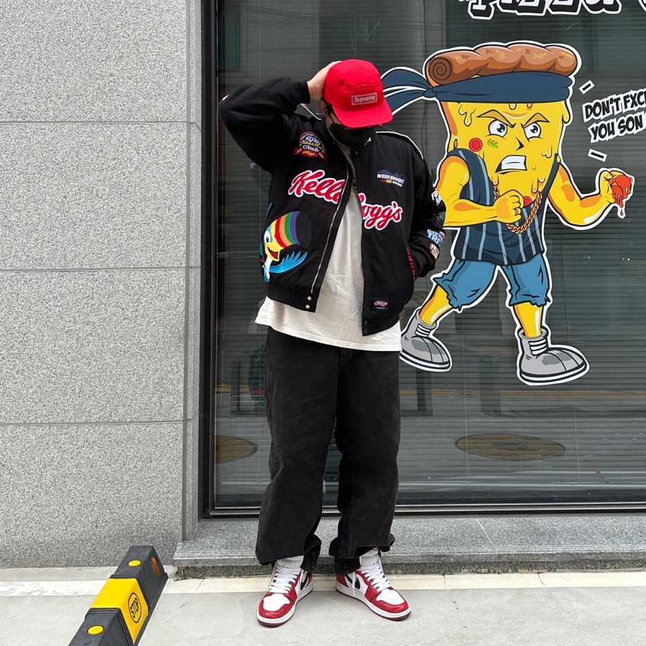 Jordan 1 Retro High OG Chicago 2015, Stussy Washed Canvas Big OL' Jean Black 착용 스타일 - 2