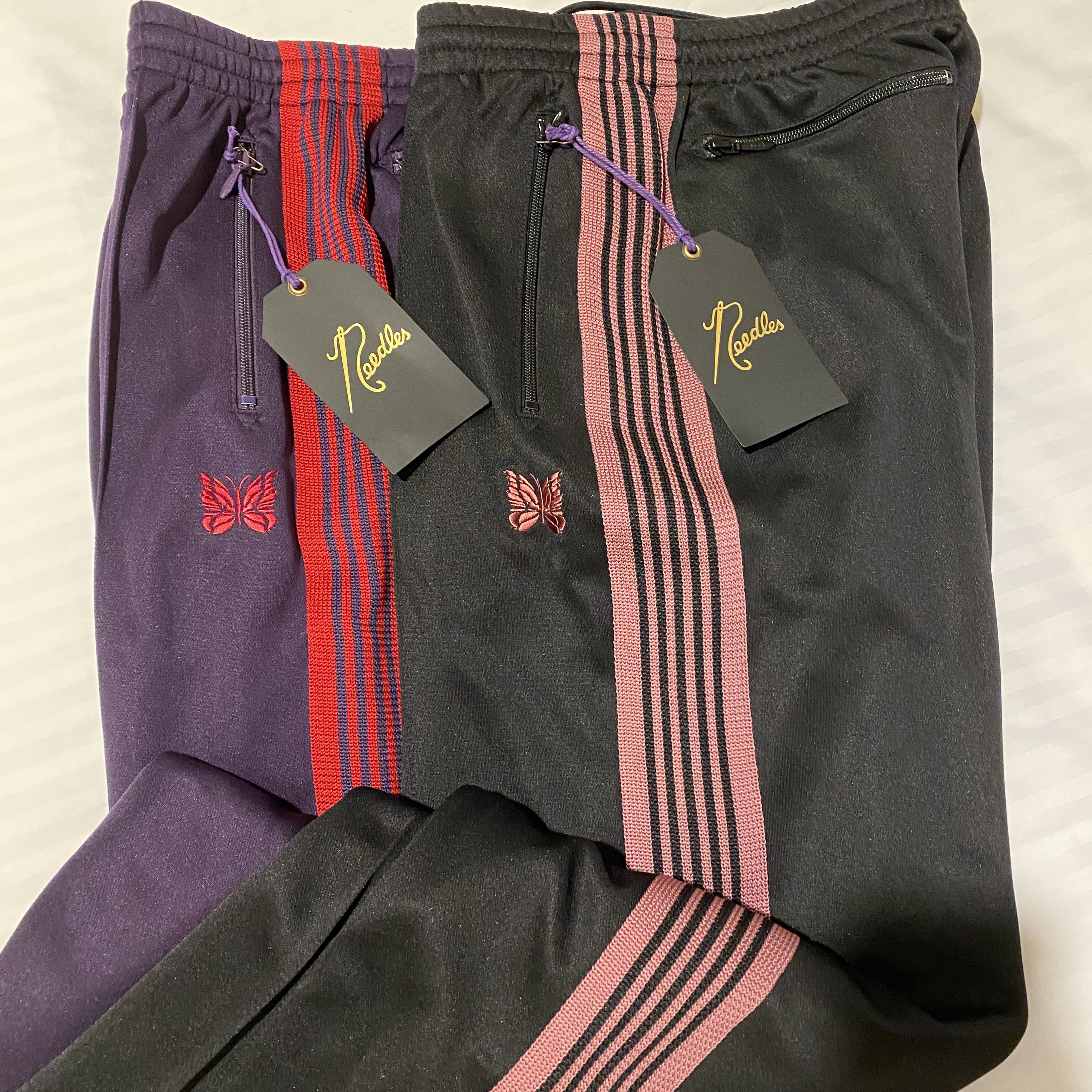 Needles Straight Track Pants Poly Smooth Black 착용 스타일