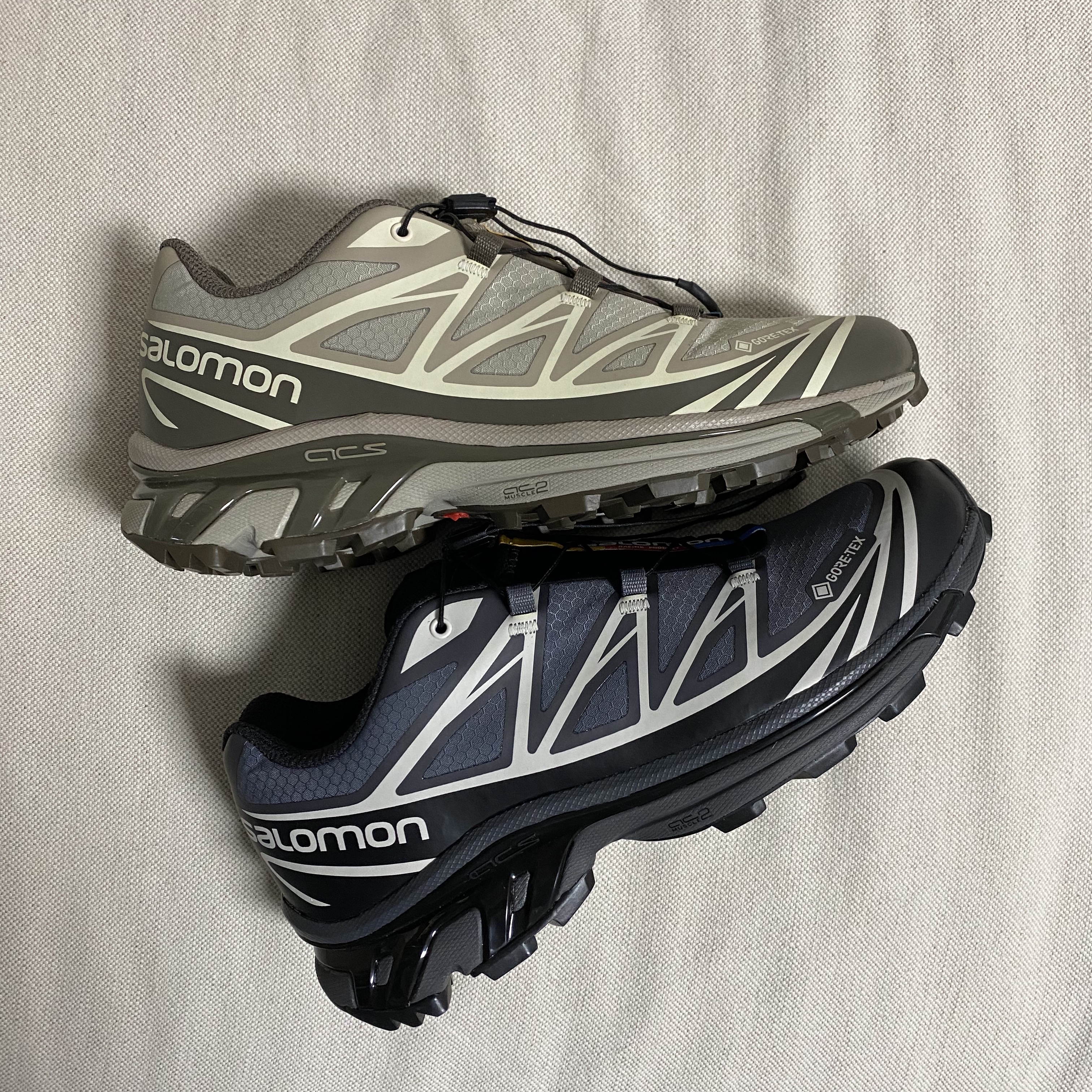 Salomon XT-6 Gore-Tex Black Ebony, Salomon XT-6 Gore-Tex Vintage Khaki 착용 스타일