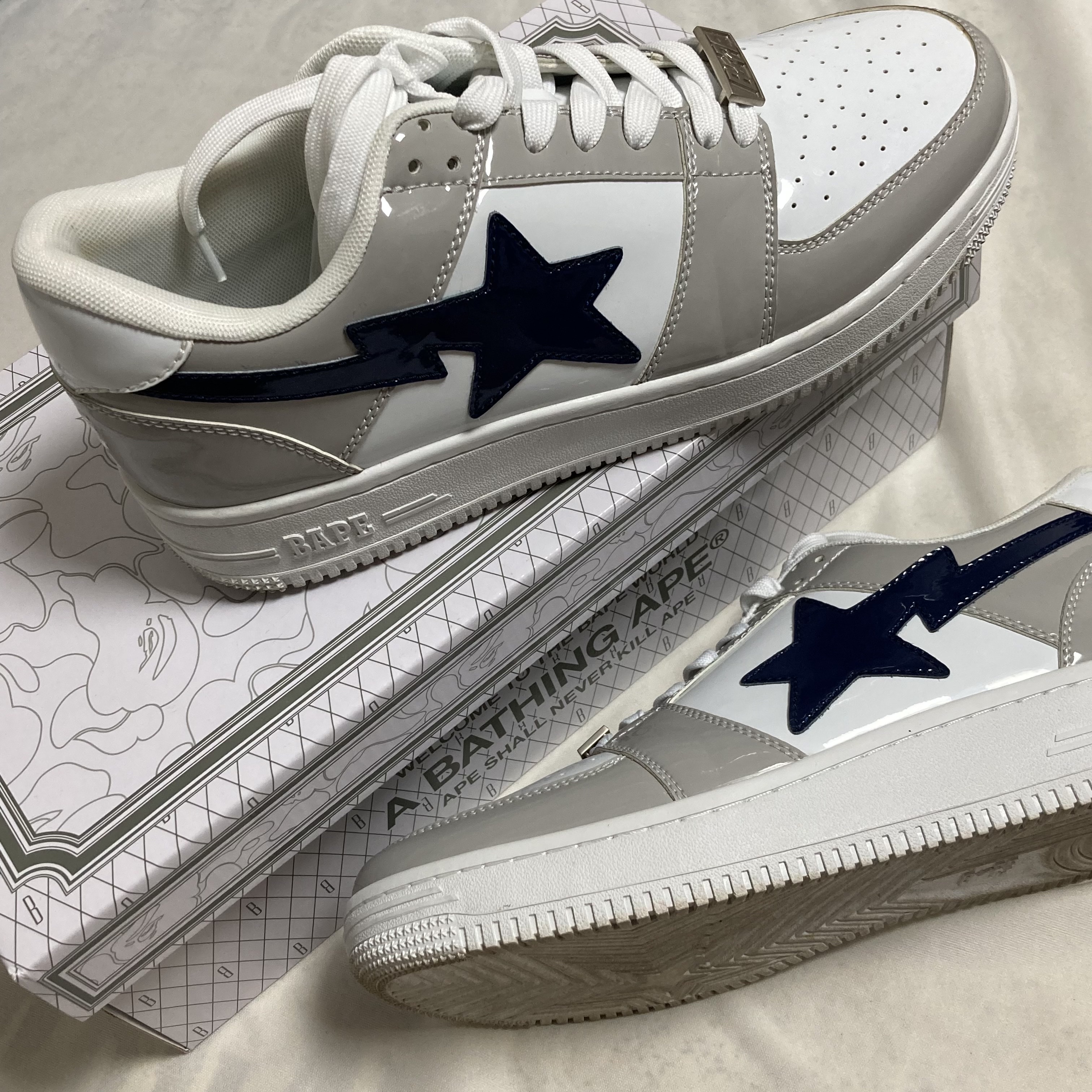 BAPE Bape Sta Low White Grey Black 착용 스타일 - 2