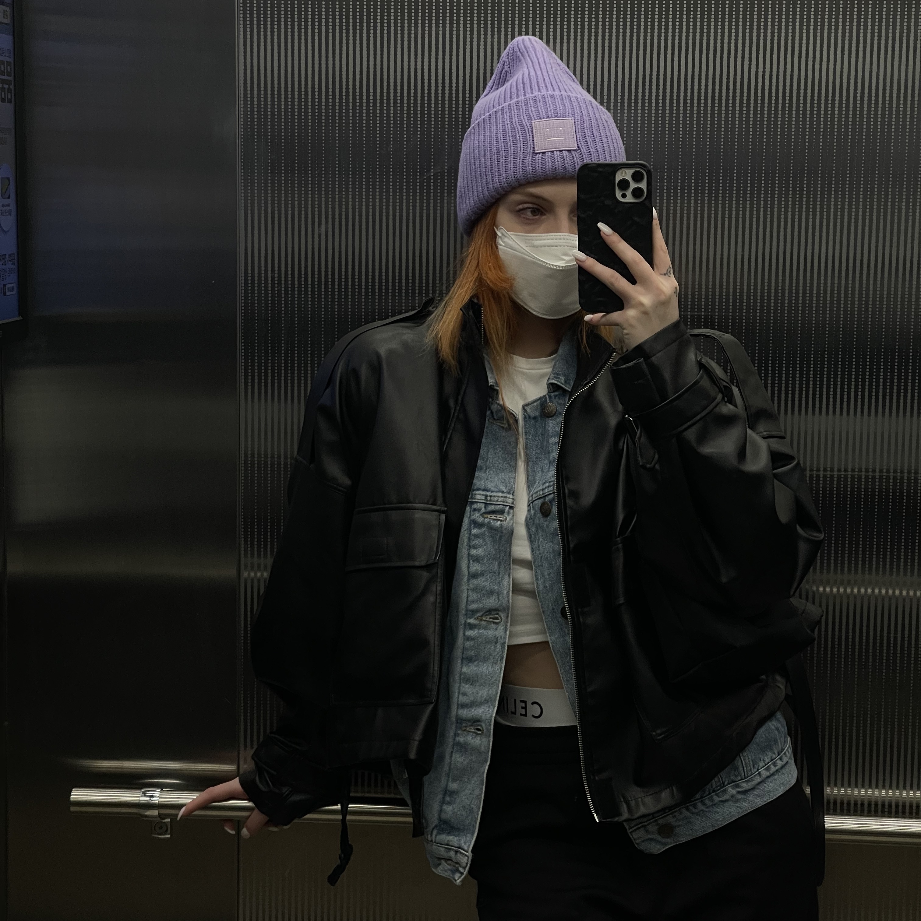 Acne Studios Large Face Logo Beanie Cornflower Blue Melange 착용 스타일