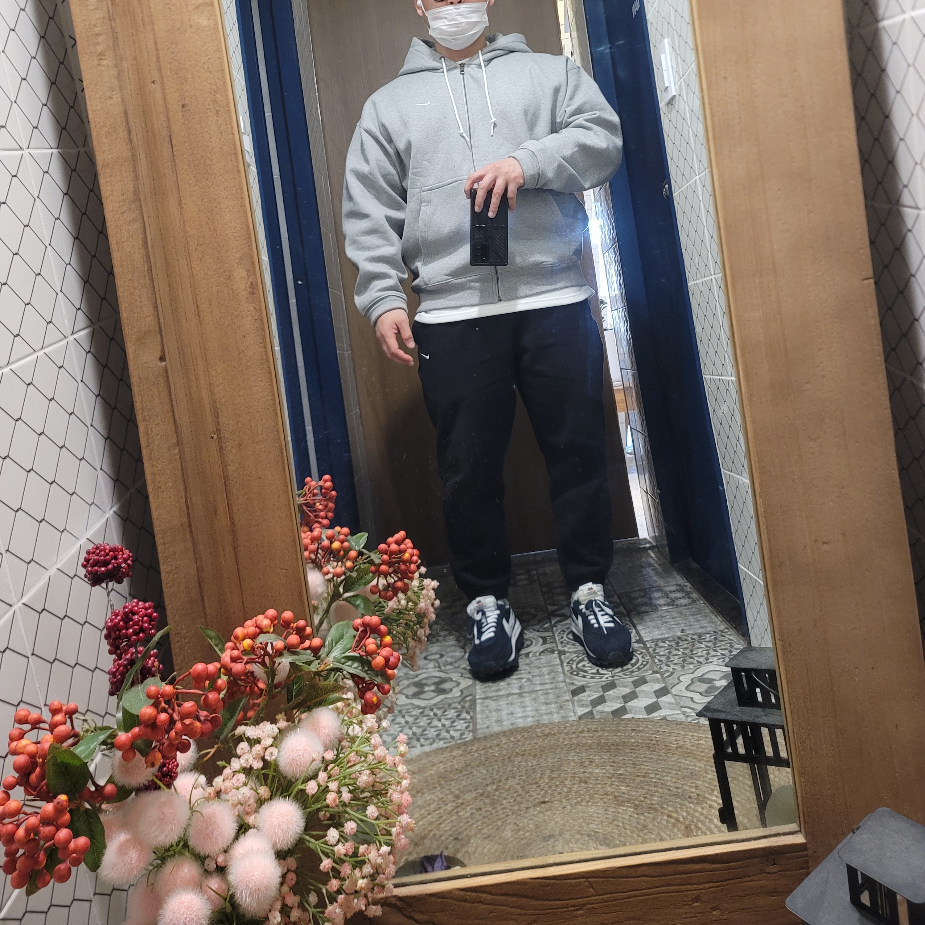 Nike NRG Solo Swoosh Full Zip Hoodie Dark Grey Heather - Asia, Nike NRG Solo Swoosh Fleece Pants Black - US/EU 착용 스타일