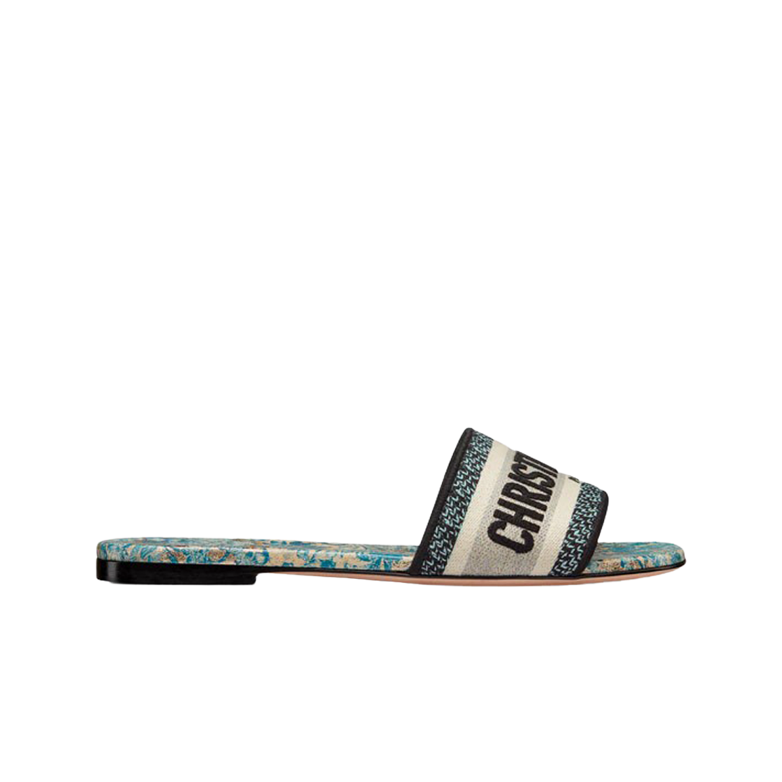 (W) 디올 디웨이 뮬 메탈릭 스레드 자수 코튼 덕 블루 멀티컬러((W) Dior Dway Mule Embroidered Cotton with Metallic Thread Duck Blue Multicolor) - 1